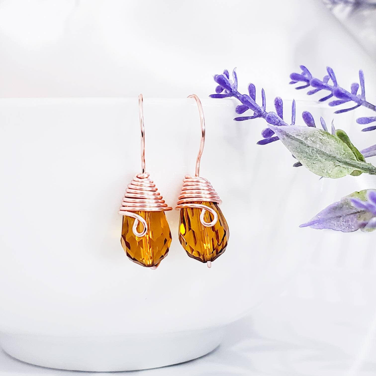 Huggie earrings, Small crystal earrings, Tear drop earrings, Tiny dangle earrings, Wire wrapped earrings, Funky earrings,Aunt gift Christmas