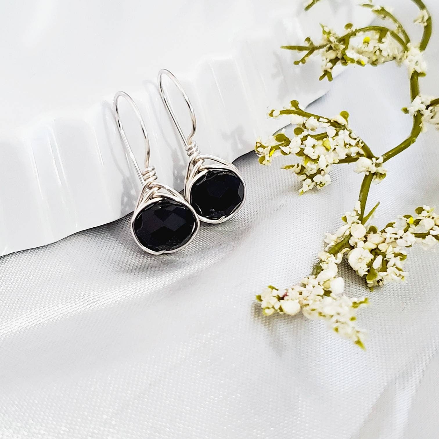 Black drop Minimalistic Earrings - Crystal Drop Earrings, Minimalist Style