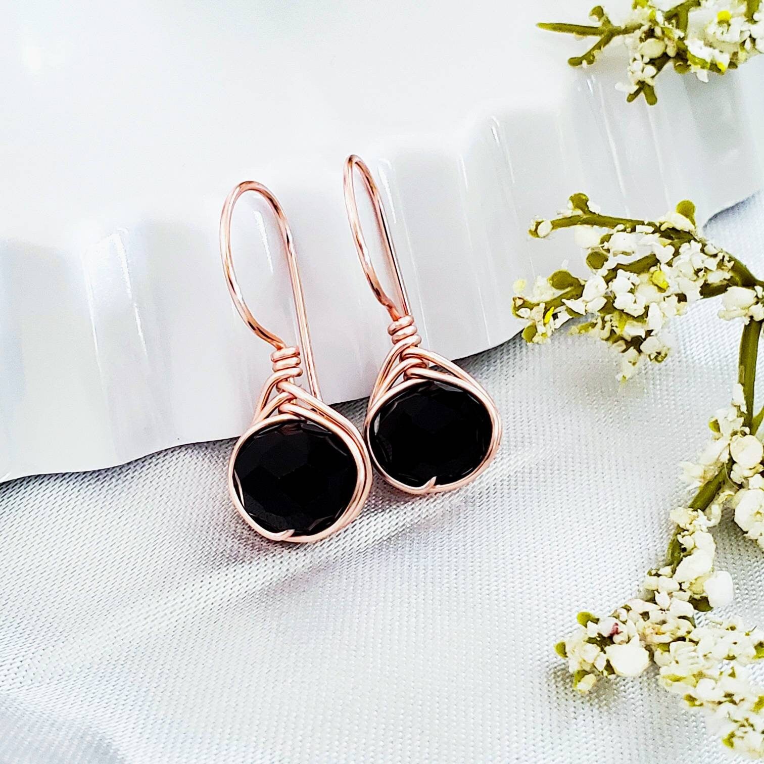 Black drop Minimalistic Earrings - Crystal Drop Earrings, Minimalist Style