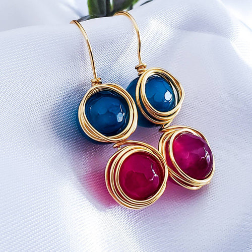Agate Drop Earrings, Blue Pink Agate Earrings, Natural Agate Earrings, Hot Pink agate Earrings, statement earrings, festival jewelry