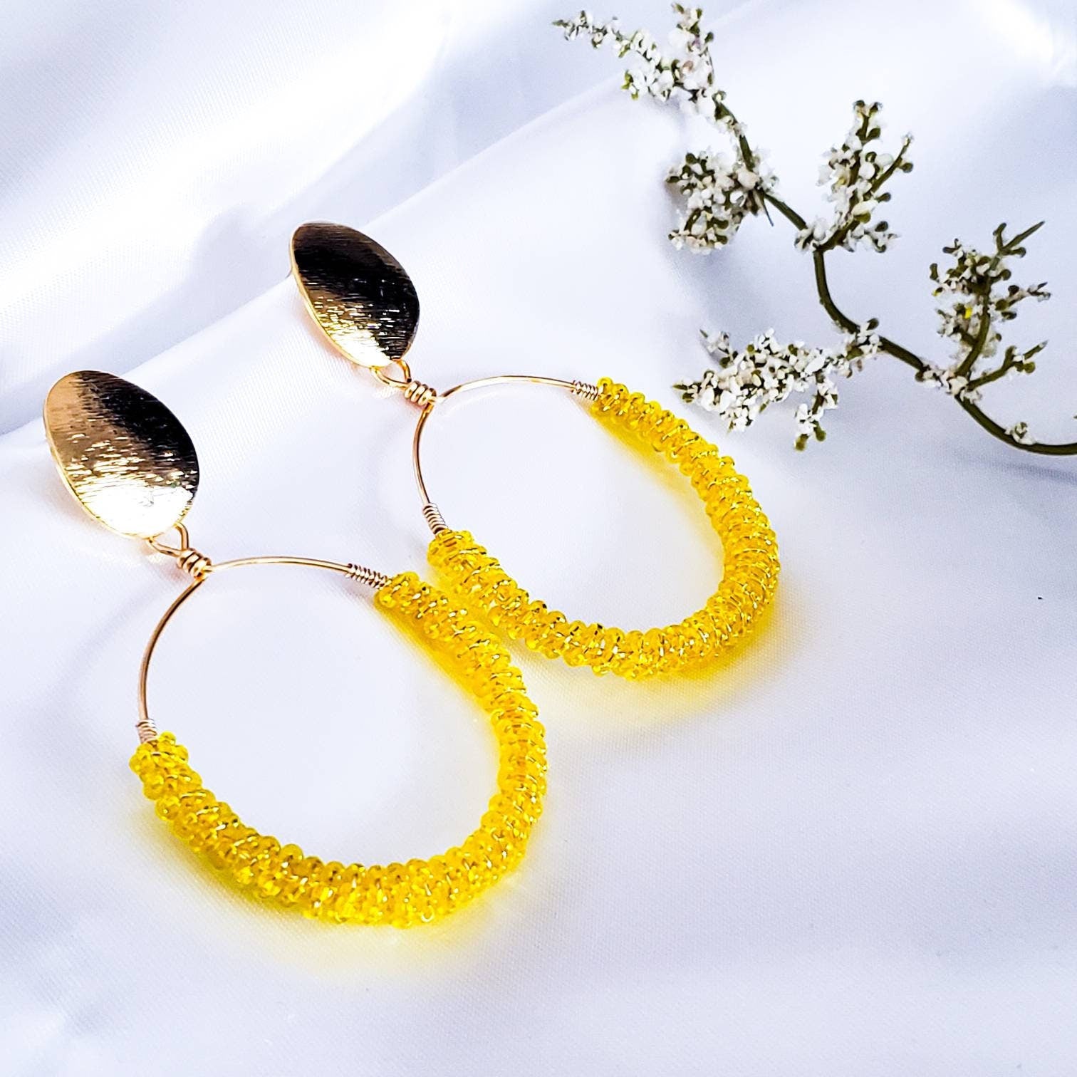 Colorful Crystal Hoops, Beaded hoop earrings, gold hoop earrings, Chunky gold hoops, Thick gold hoops, stacking earrings, everyday hoops
