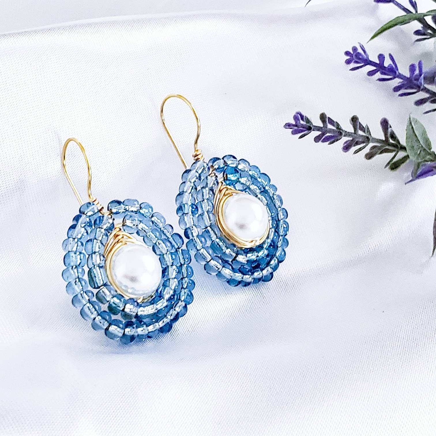 Pearl drop earrings, Something Blue Earrings, delicate earrings, minimal earrings, bridesmaid earrings, everyday earrings, giftful earring