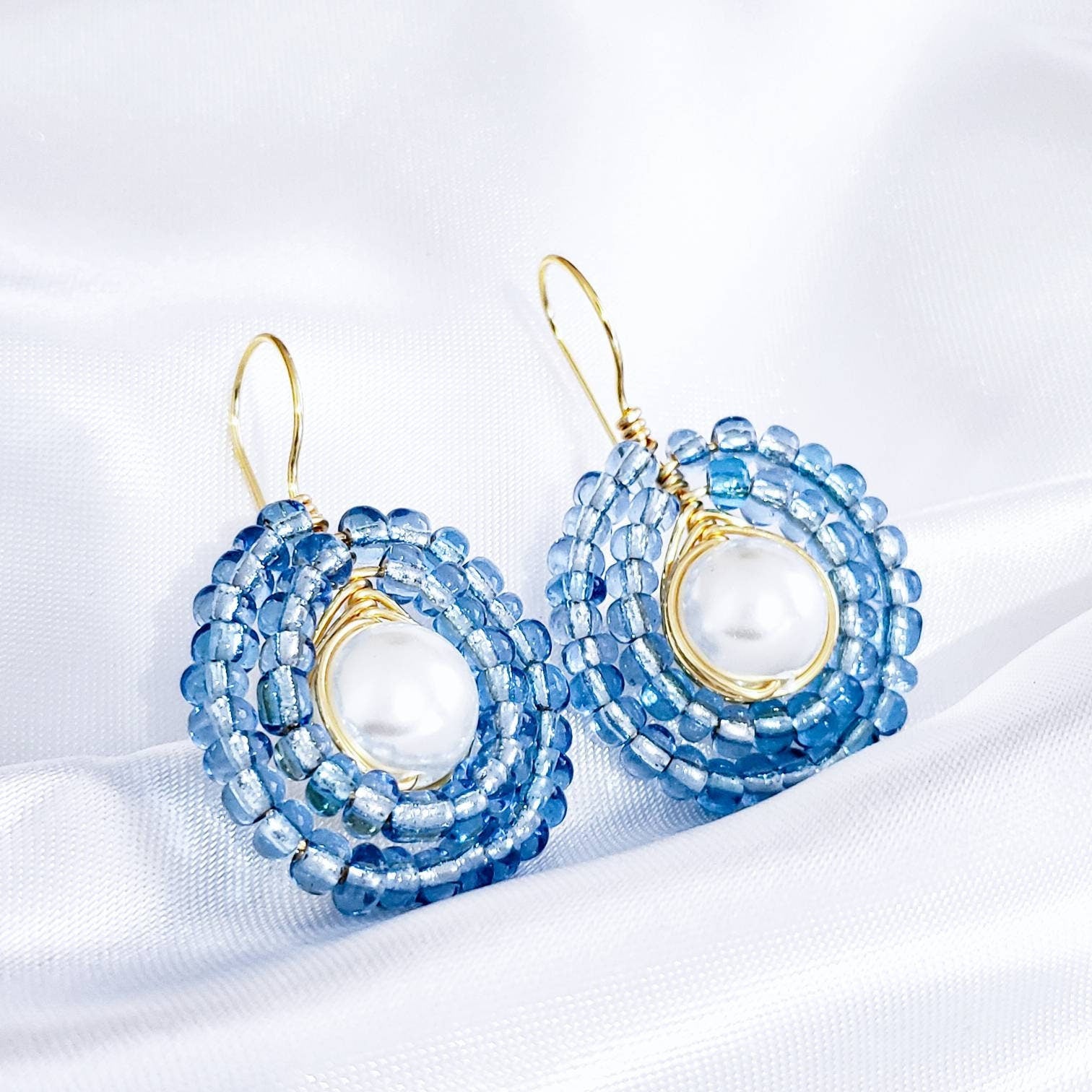 Pearl drop earrings, Something Blue Earrings, delicate earrings, minimal earrings, bridesmaid earrings, everyday earrings, giftful earring