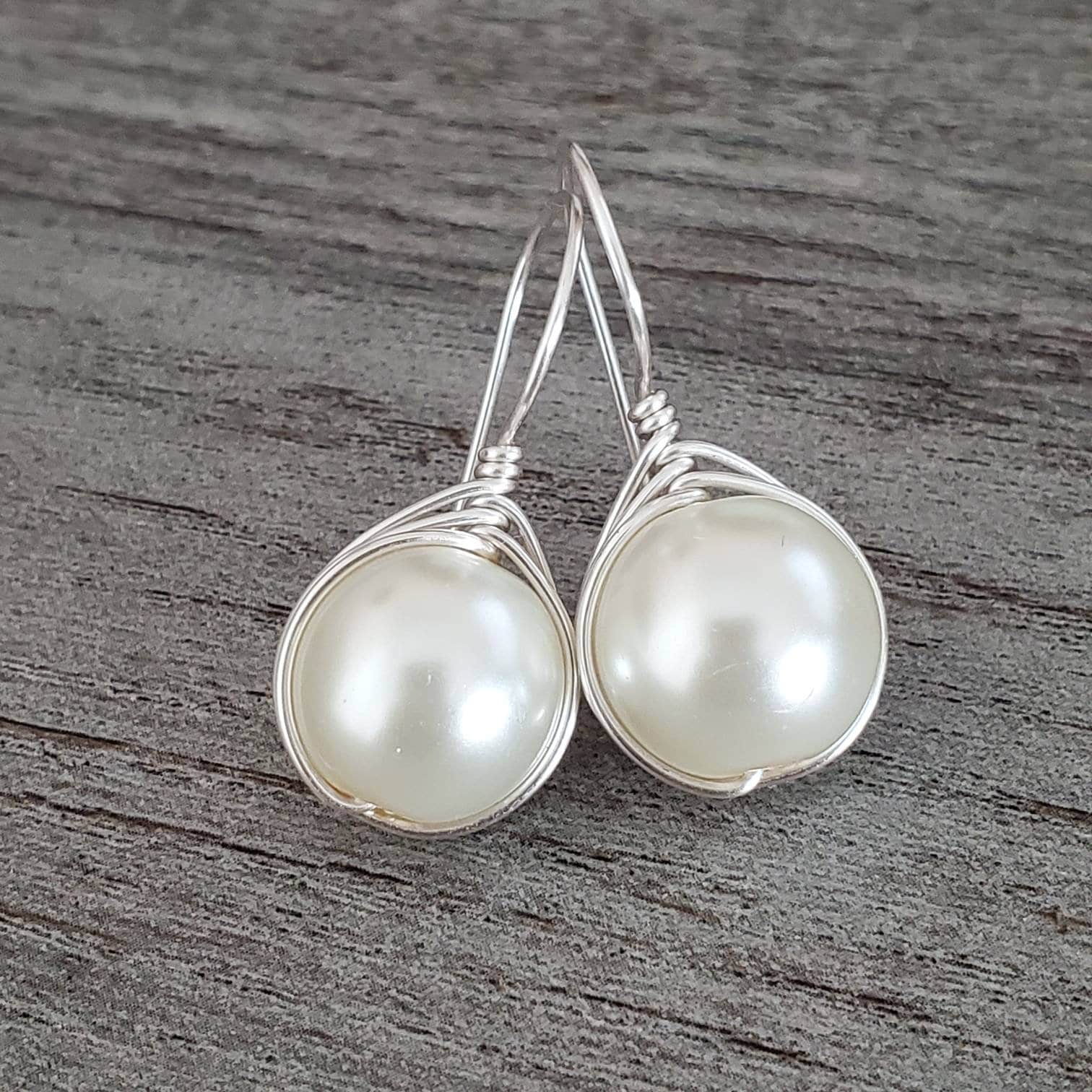 Pearl earring drops, bridesmaid earring, big pearl earrings, round ball shape pearl earrings, large pearl earrings, minimalist earrings