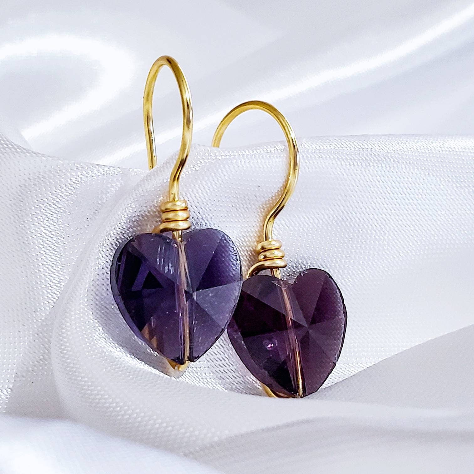 Heart Crystal Earrings, Tiny drop earrings, Heart Dangle Earrings, Crystal Heart Earrings, Love Crystal Earrings, Crystal Earrings Gift
