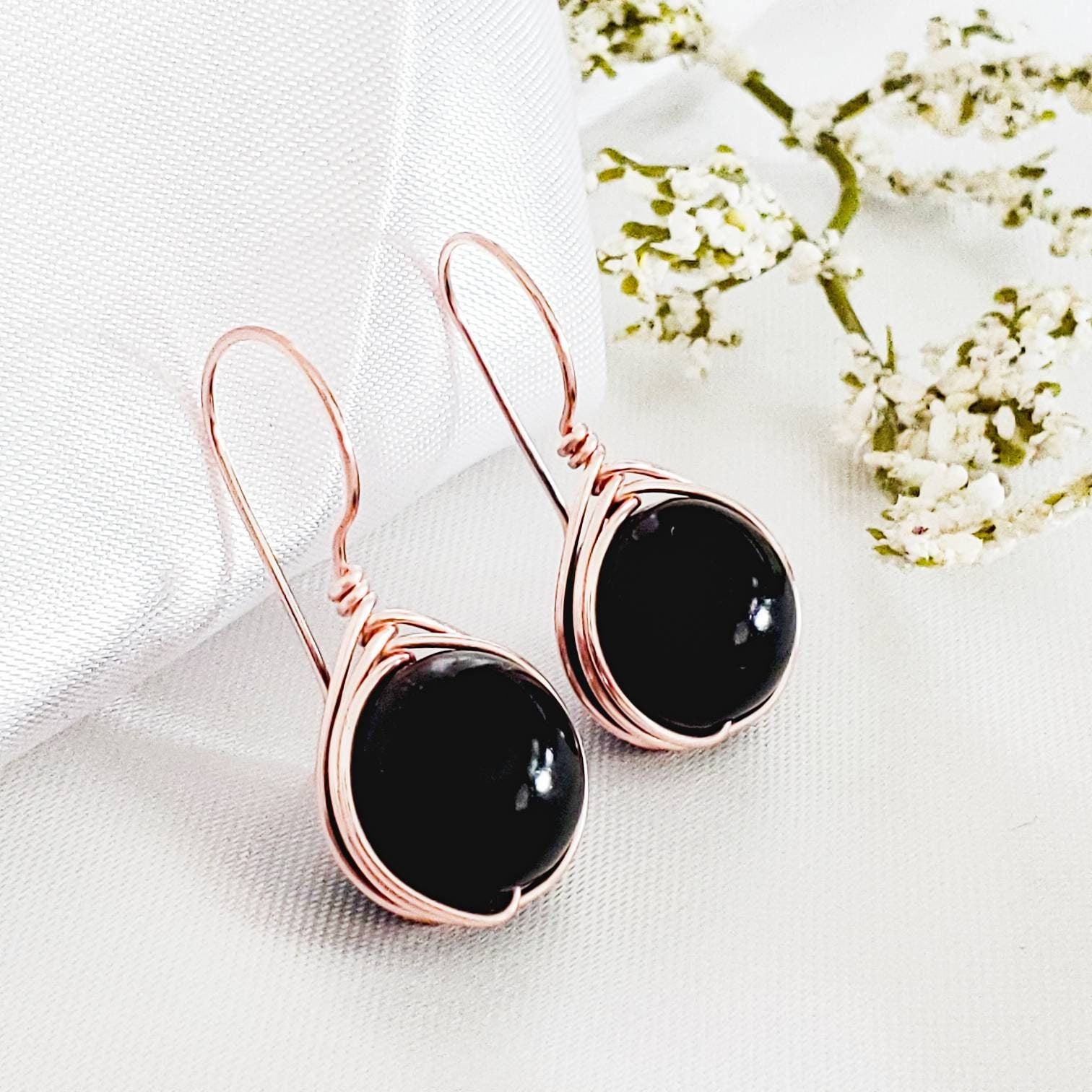 Black pearl earrings drop Large