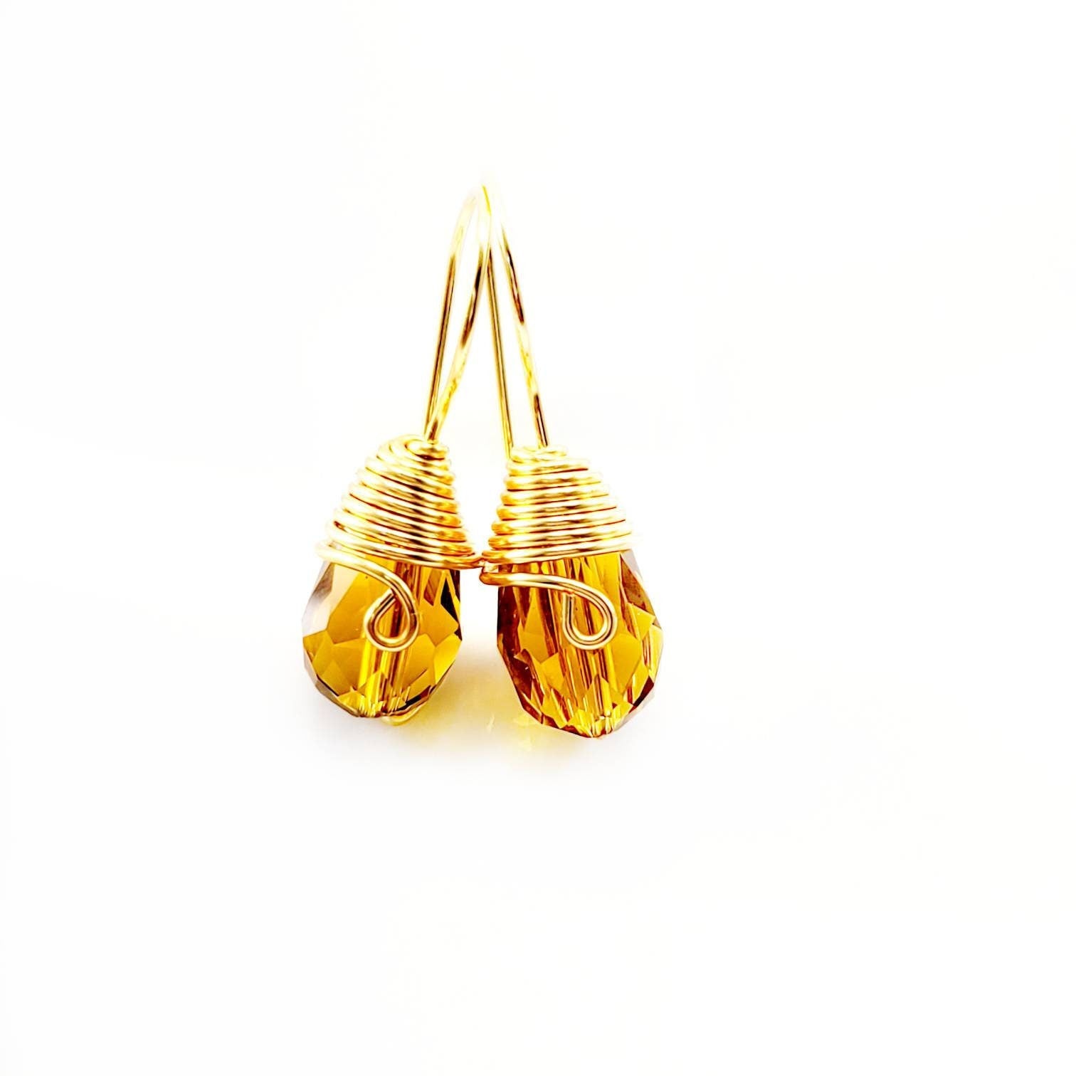 Huggie earrings, Small crystal earrings, Tear drop earrings, Tiny dangle earrings, Wire wrapped earrings, Funky earrings,Aunt gift Christmas