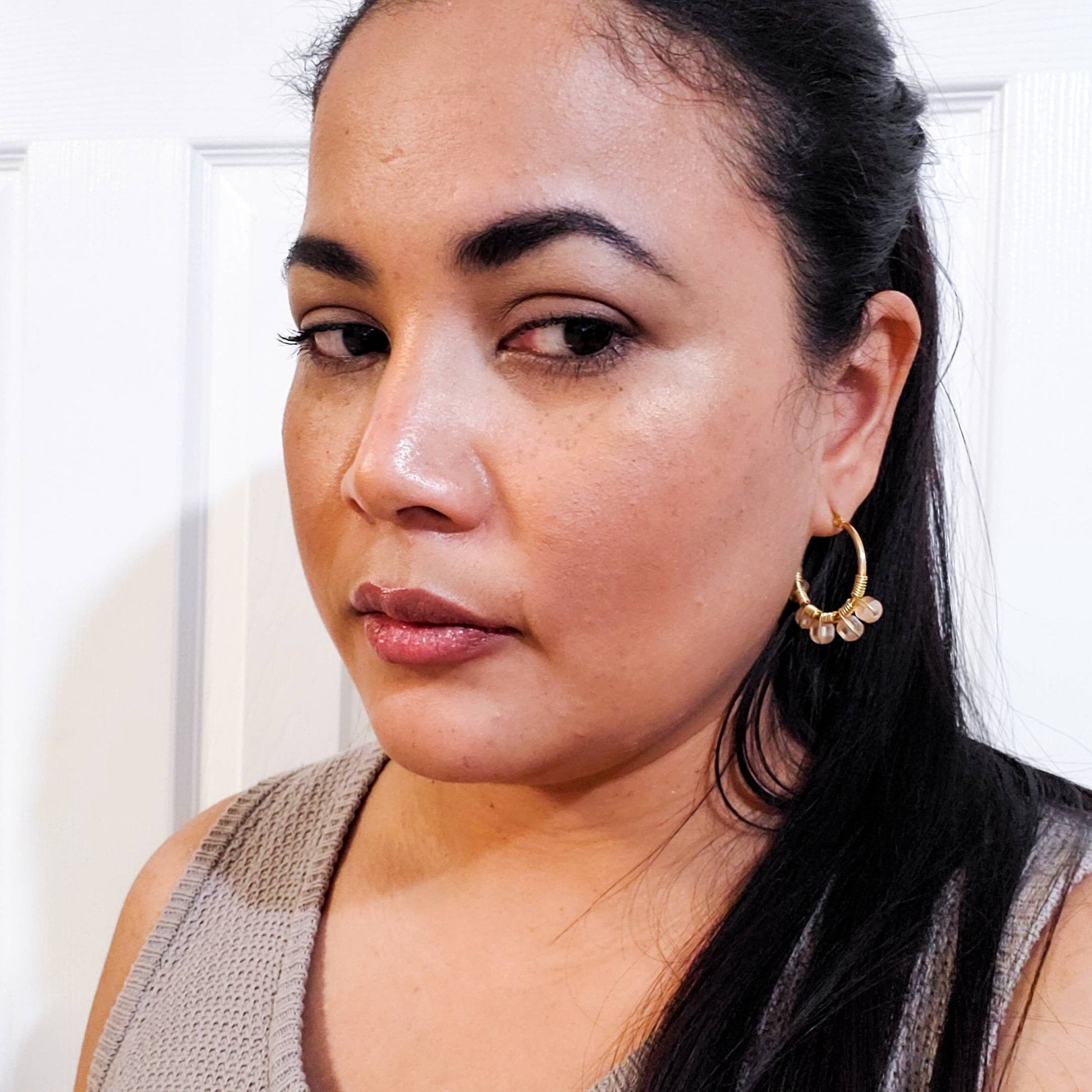 PEACH Crystal hoop earrings, Chunky hoop earrings, Unique hoop earrings, Gold chunky hoop earrings, Chunky geometric earrings