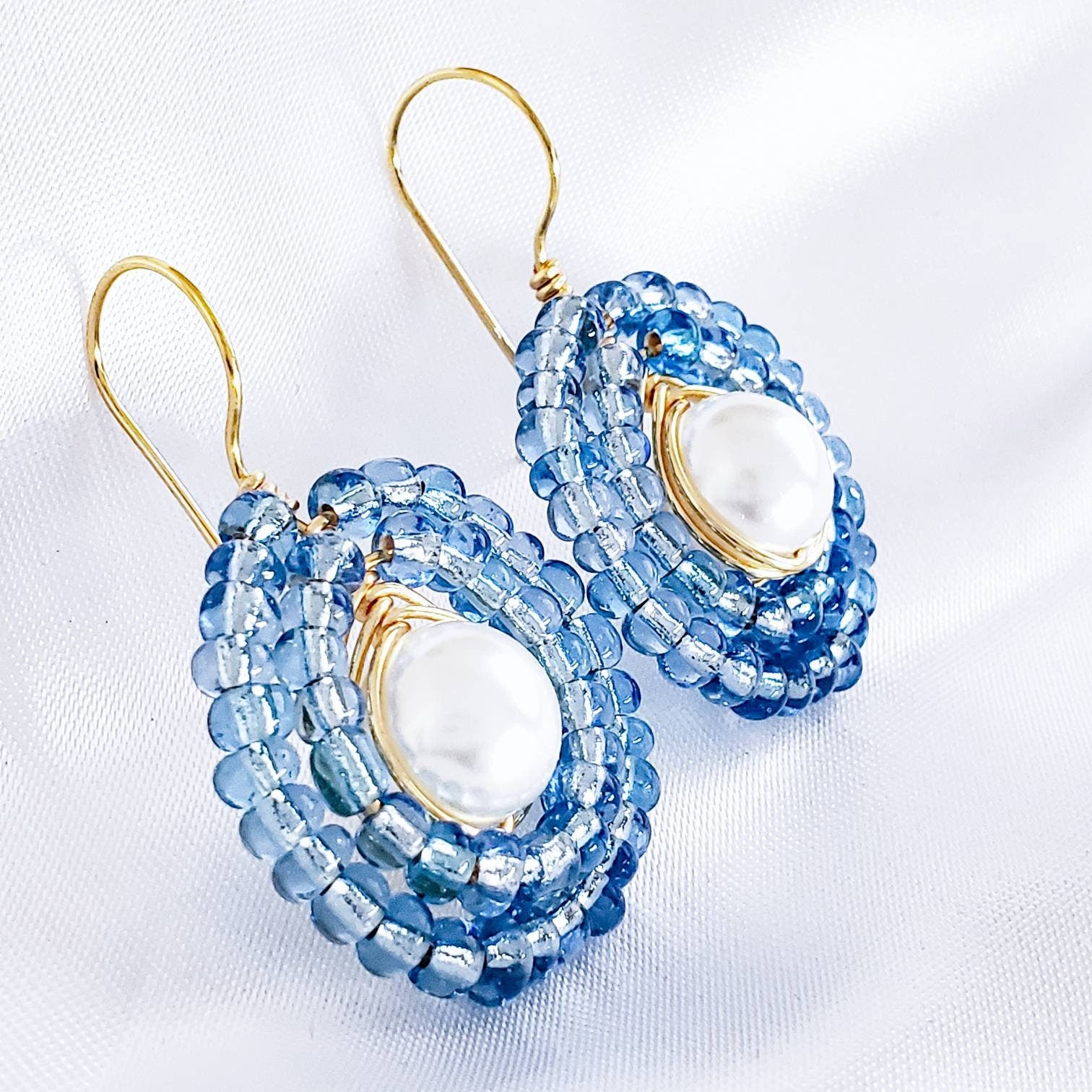 Pearl drop earrings, Something Blue Earrings, delicate earrings, minimal earrings, bridesmaid earrings, everyday earrings, giftful earring