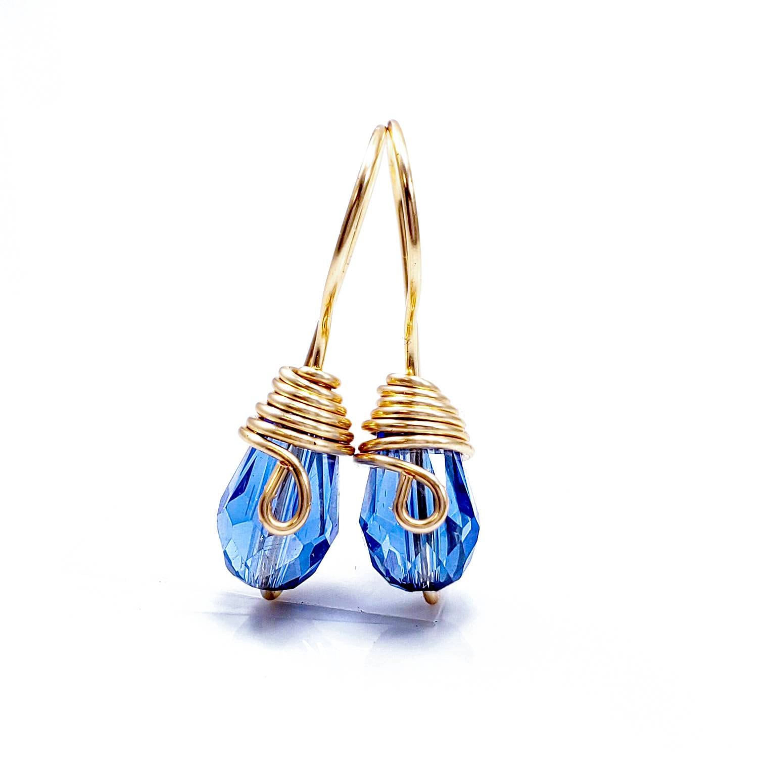 Tiny drop earrings, Small Teardrop Earrings, Blue Teardrop Crystal Earrings, Small Crystal Earrings, Bridesmaids earrings,Prom wedding bride
