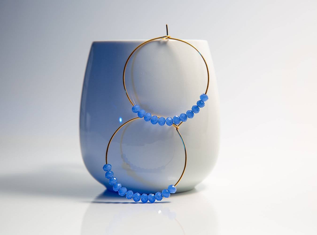 Blue Hoop earrings, Large hoop earrings, Gold filled hoop earrings, Crystal hoop earrings, Thin hoop earrings, christmas giftful,aunt gifted