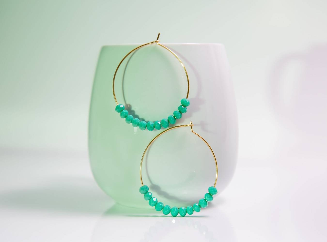 Mint Green Earrings, Gold filled hoop earrings Thin hoop earrings Turquoise hoop earrings, weddings- giftful, wife  gifted, giftful daughter