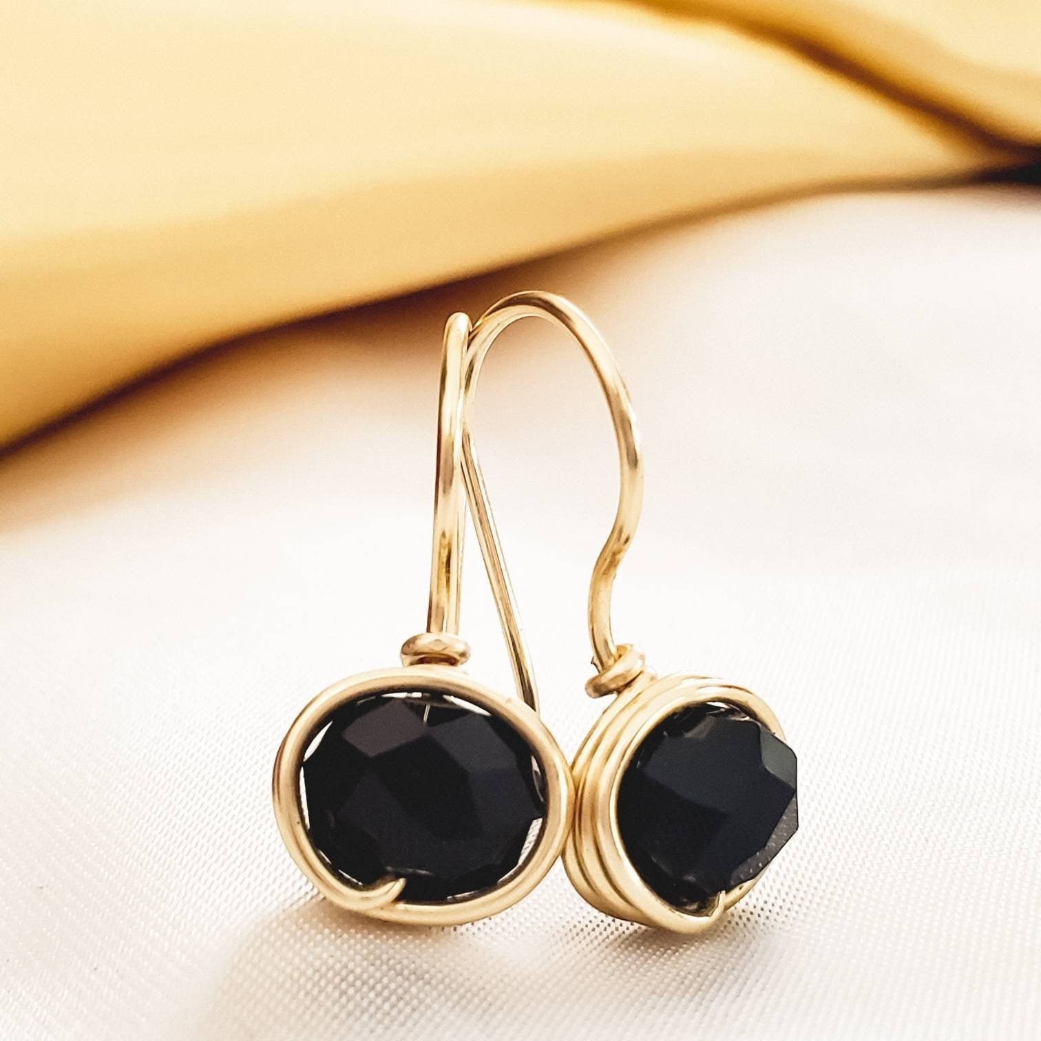 Black Small drop earring, wired earrings, crystal earrings dainty, minimalistic earring, gold minimalistic earrings, gift for- her, sister-gift