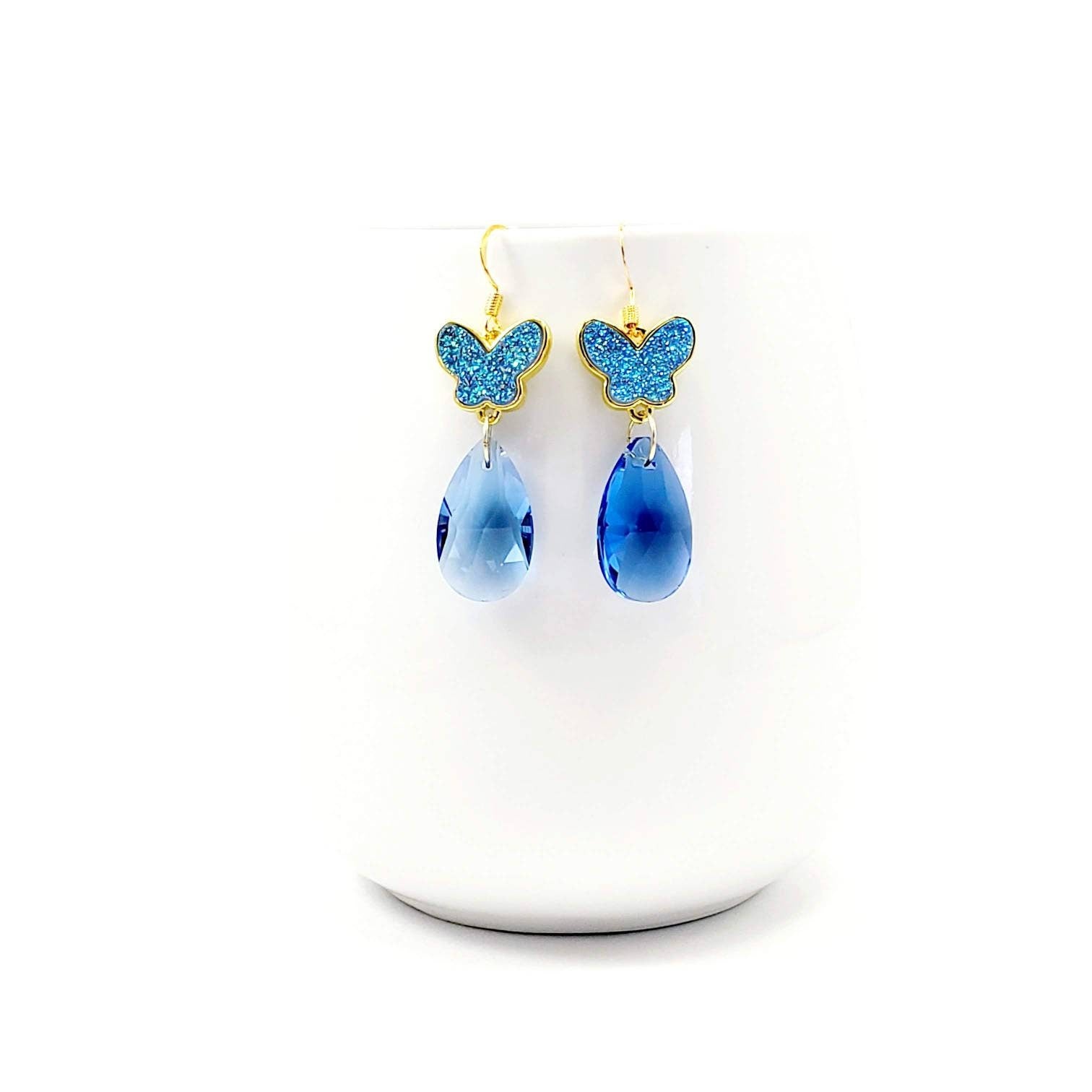 Druzy Earrings, Druzy drop earrings, Butterfly wing earrings, Raw crystal earrings, Tear drop earrings, Asymmetrical earrings, Bestseller