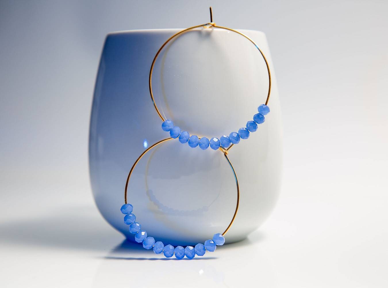 Blue Hoop earrings, Large hoop earrings, Gold filled hoop earrings, Crystal hoop earrings, Thin hoop earrings, christmas giftful,aunt gifted