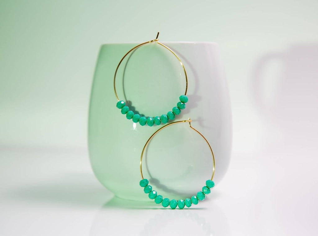 Mint Green Earrings, Gold filled hoop earrings Thin hoop earrings Turquoise hoop earrings, weddings- giftful, wife  gifted, giftful daughter