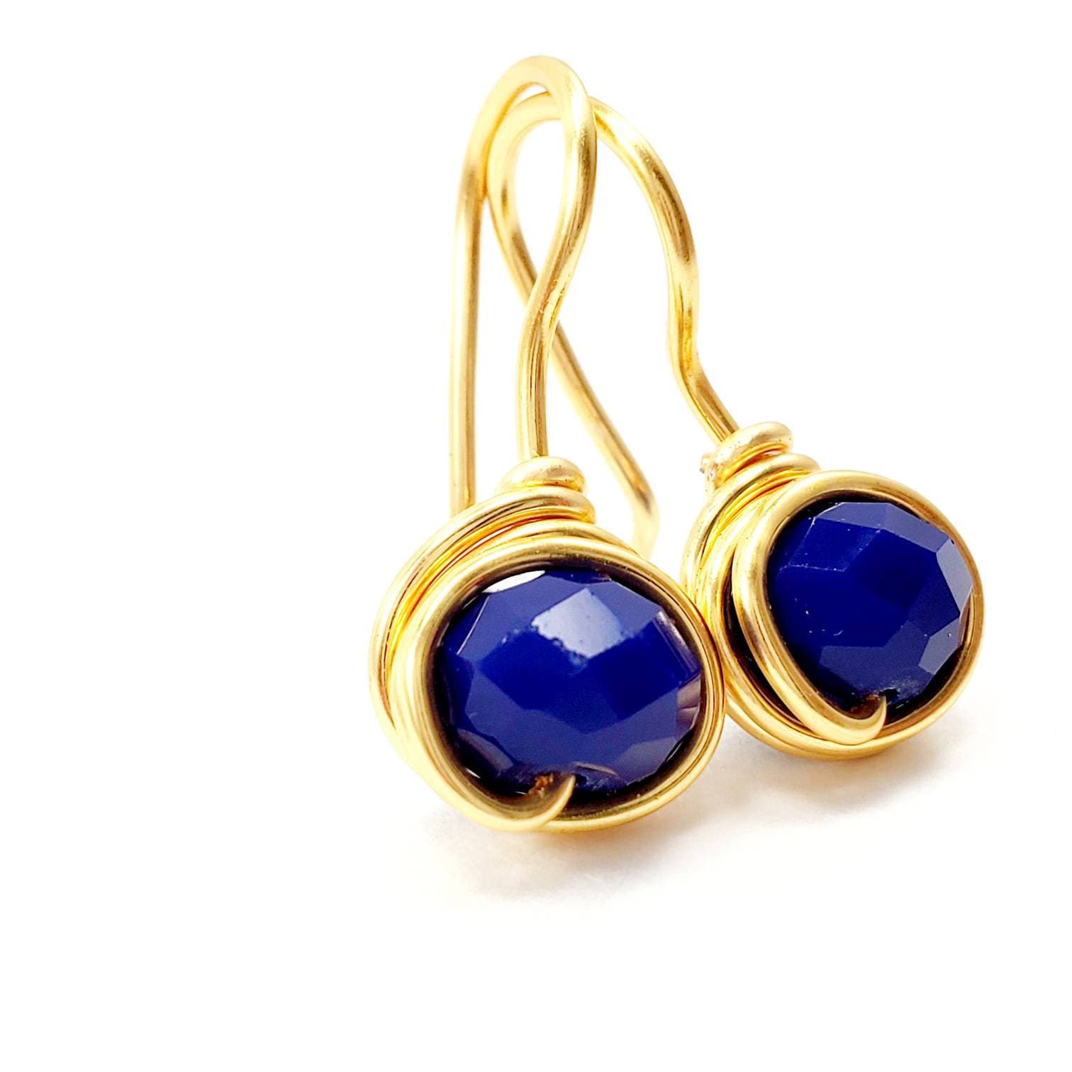 Navy Blue Round Earrings, Tiny drop Earrings, Navy Crystal Earrings Dangle, Blue Navy Bridal Earrings Bridal Dark Blue Earrings Gift For Her
