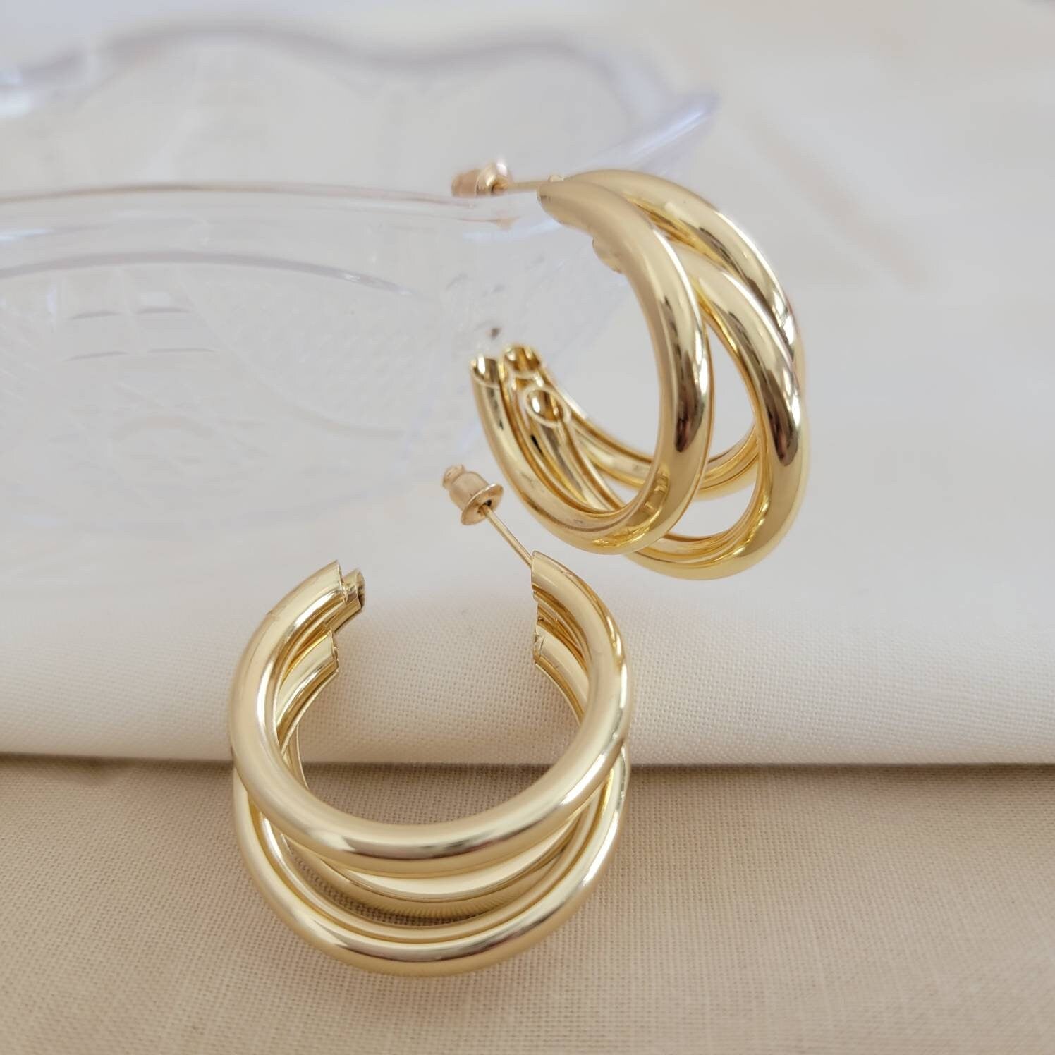 Triple Hoop Earrings, chunky thick hoop earrings, thick hoop silver earring,  chunky gold hoops, earring for hers, gifted mom giftful
