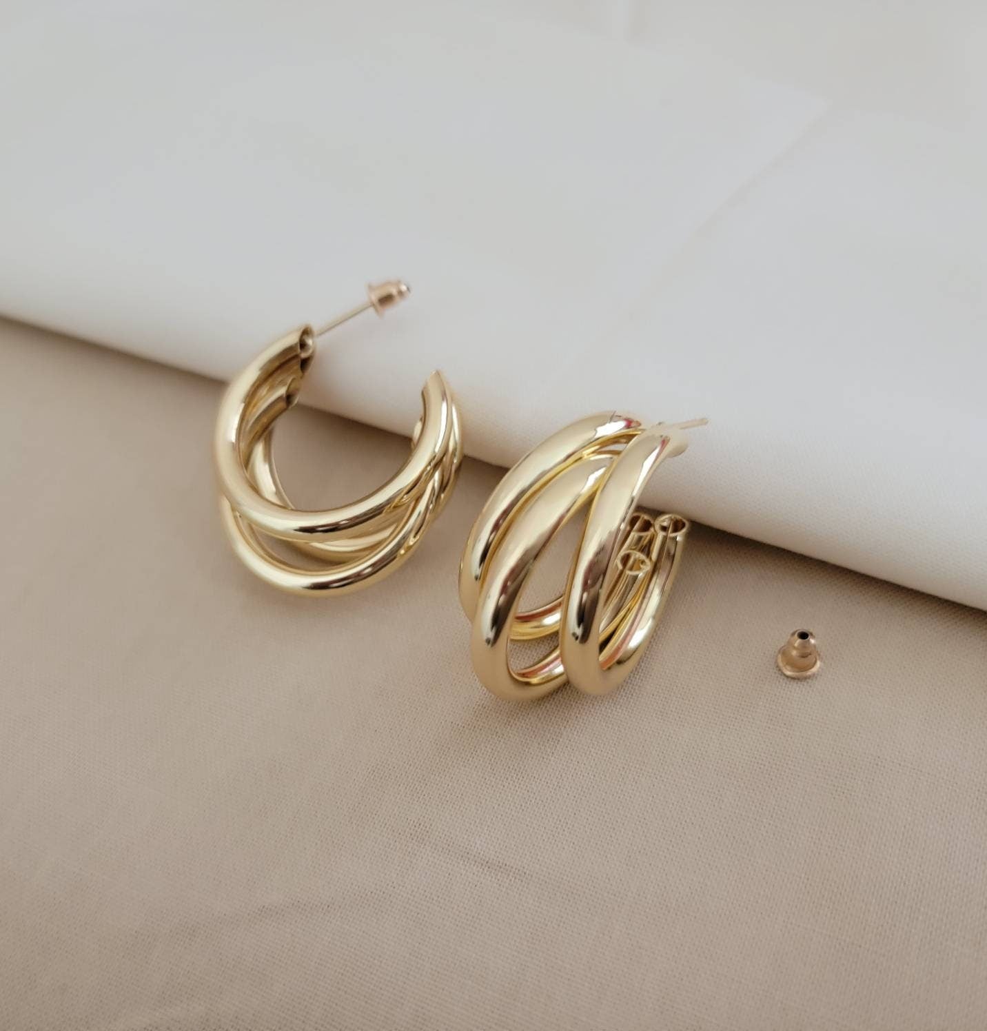 Triple Hoop Earrings, chunky thick hoop earrings, thick hoop silver earring,  chunky gold hoops, earring for hers, gifted mom giftful