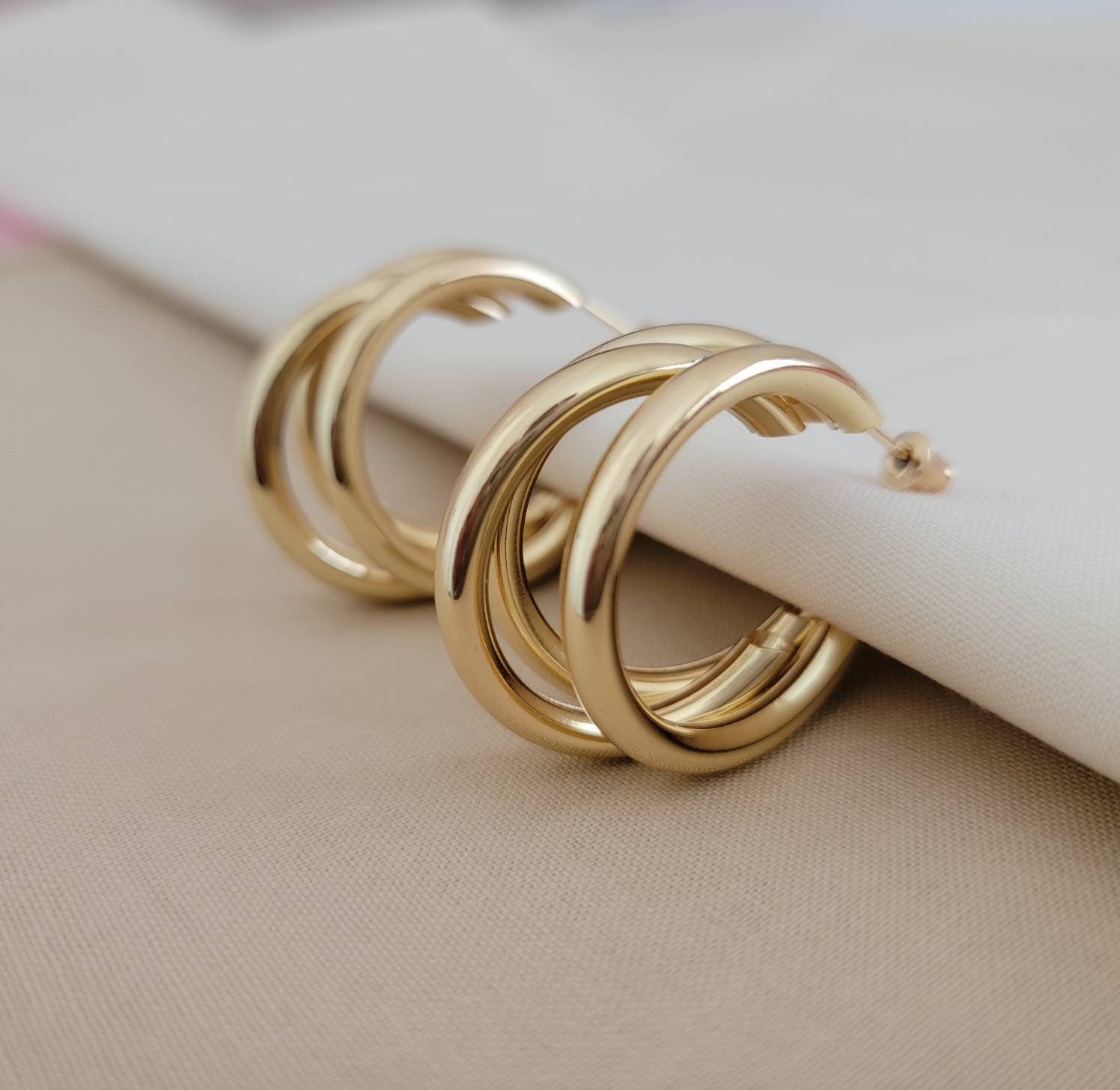 Triple Hoop Earrings, chunky thick hoop earrings, thick hoop silver earring,  chunky gold hoops, earring for hers, gifted mom giftful