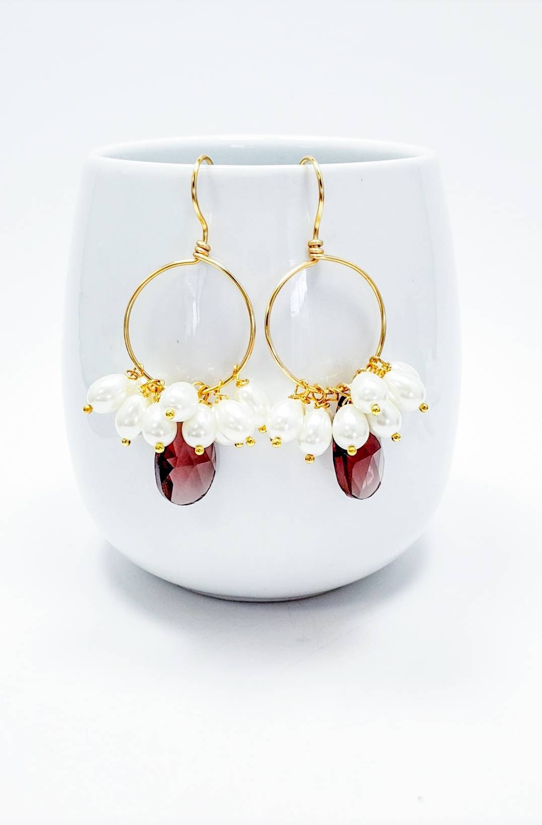 Pearl Drop Hoops, Pearl hoop earrings, 18K Gold Filled Pearl Earrings, Handmade Fresh Water Pearl Earrings, Drop Earrings, mothers day gift