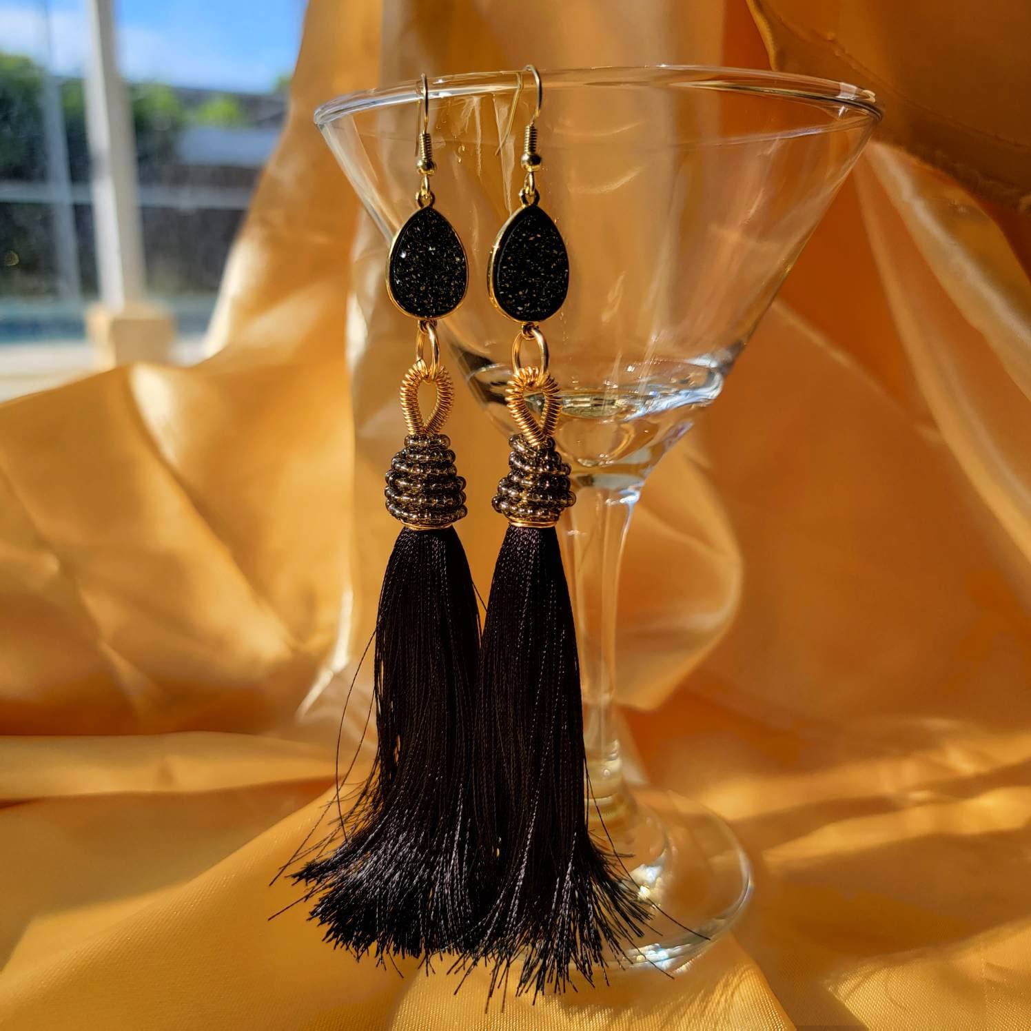 Black Tassel Earrings - Large Bohemian Tassel Earrings for Women