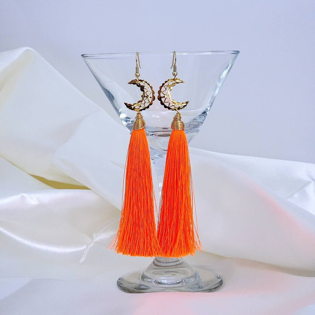 Tassel earrings, Crescent moon earrings, Moon phase earrings, long drop earrings, Half moon earrings, Lunar earrings, crescent earrings