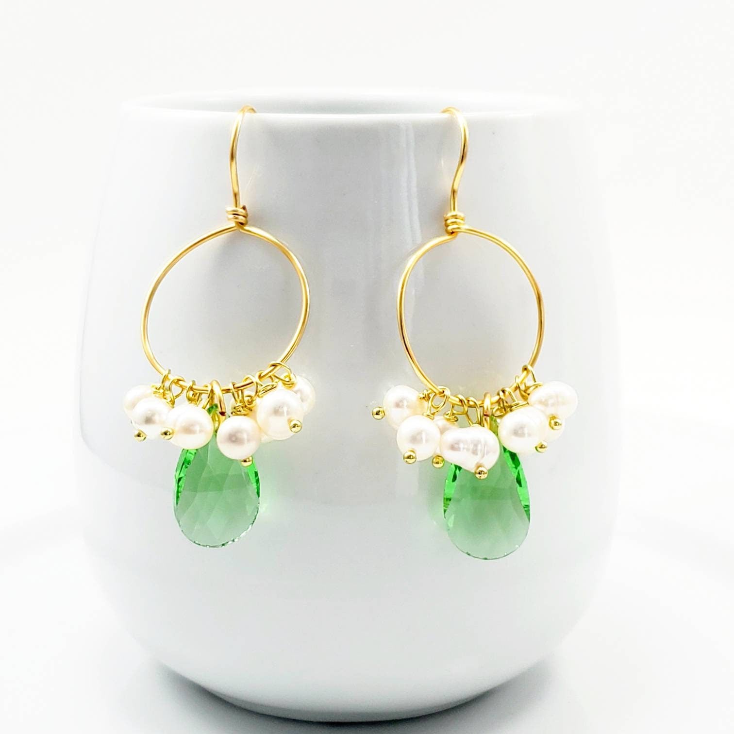 Pearl Drop Hoops, Pearl hoop earrings, 18K Gold Filled Pearl Earrings, Handmade Fresh Water Pearl Earrings, Drop Earrings, mothers day gift