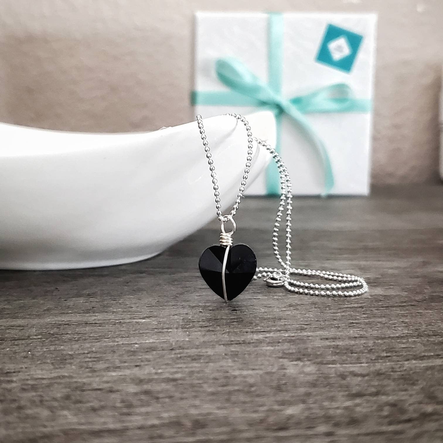Black Heart Necklace, heart necklace gifted, thin chain necklace, balls necklace, gifted jewelry necklace, gifted valentine's necklace
