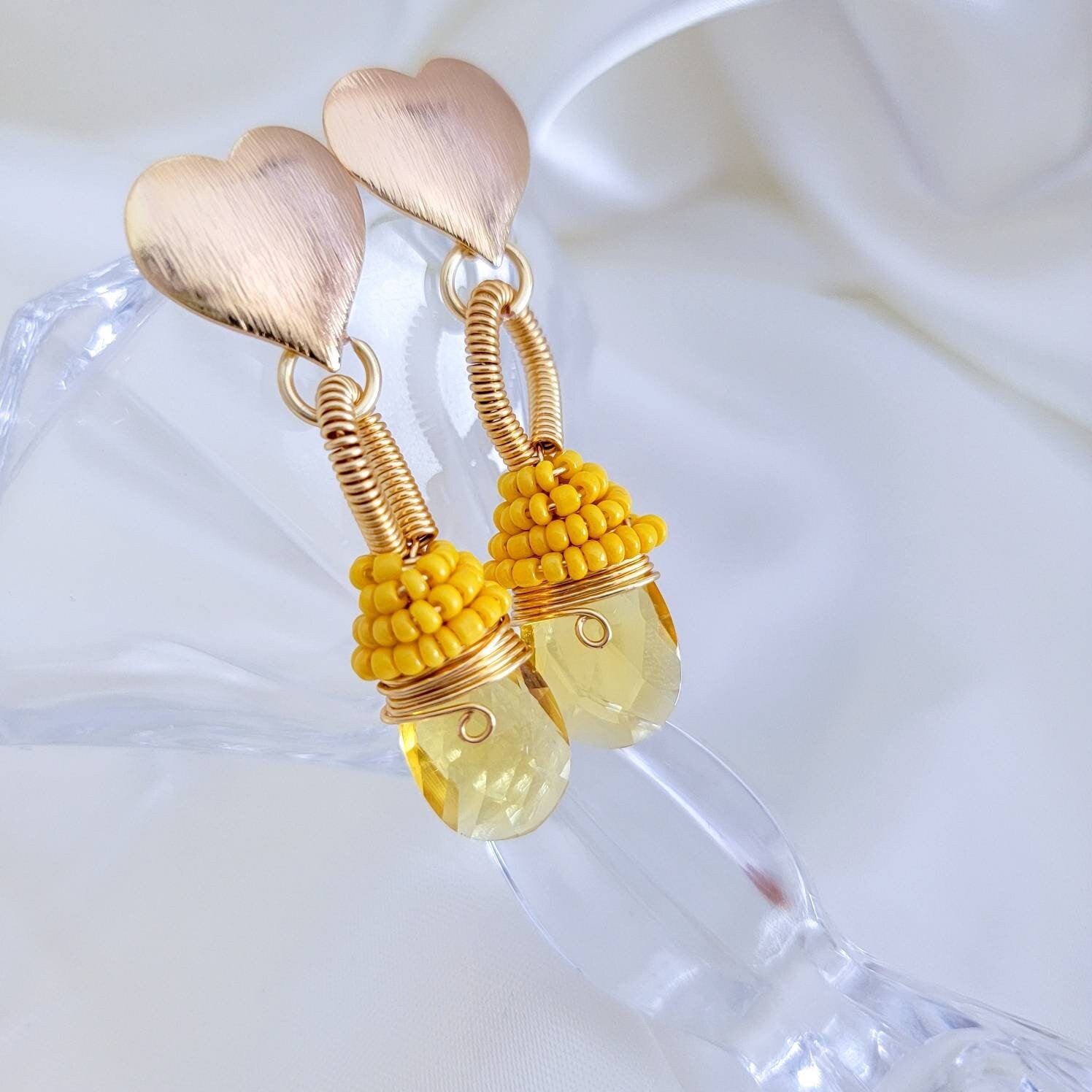 Crystal drop yellow Earrings,  drop crystal earrings, Wedding earrings, Tear drop earrings, gifts for gifted, dangle earrings, gold drop earring
