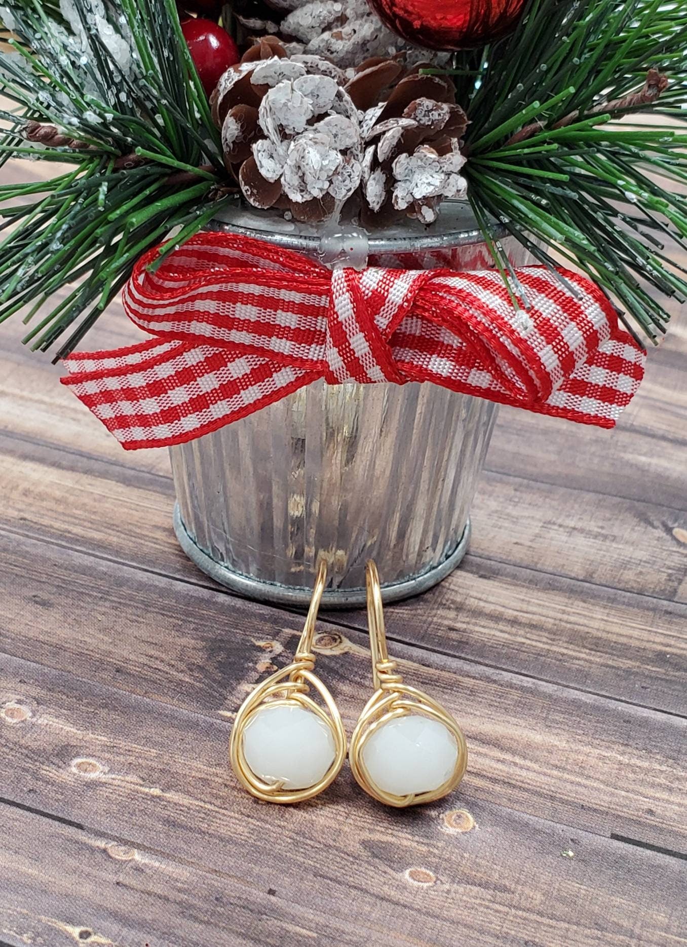 Small white drop crystal earrings, Tiny drop earrings, Gold filled wire wrapped earrings, Cute minimal earrings, Huggie earrings, Asymmetrical earrings