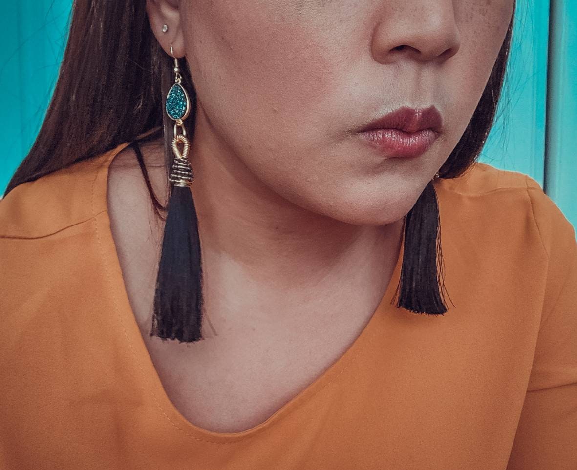 Black Tassel Earrings - Large Bohemian Tassel Earrings for Women