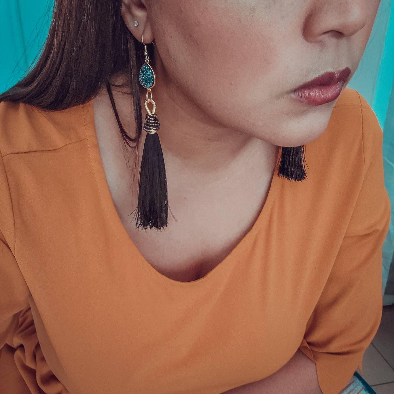 Black Tassel Earrings - Large Bohemian Tassel Earrings for Women