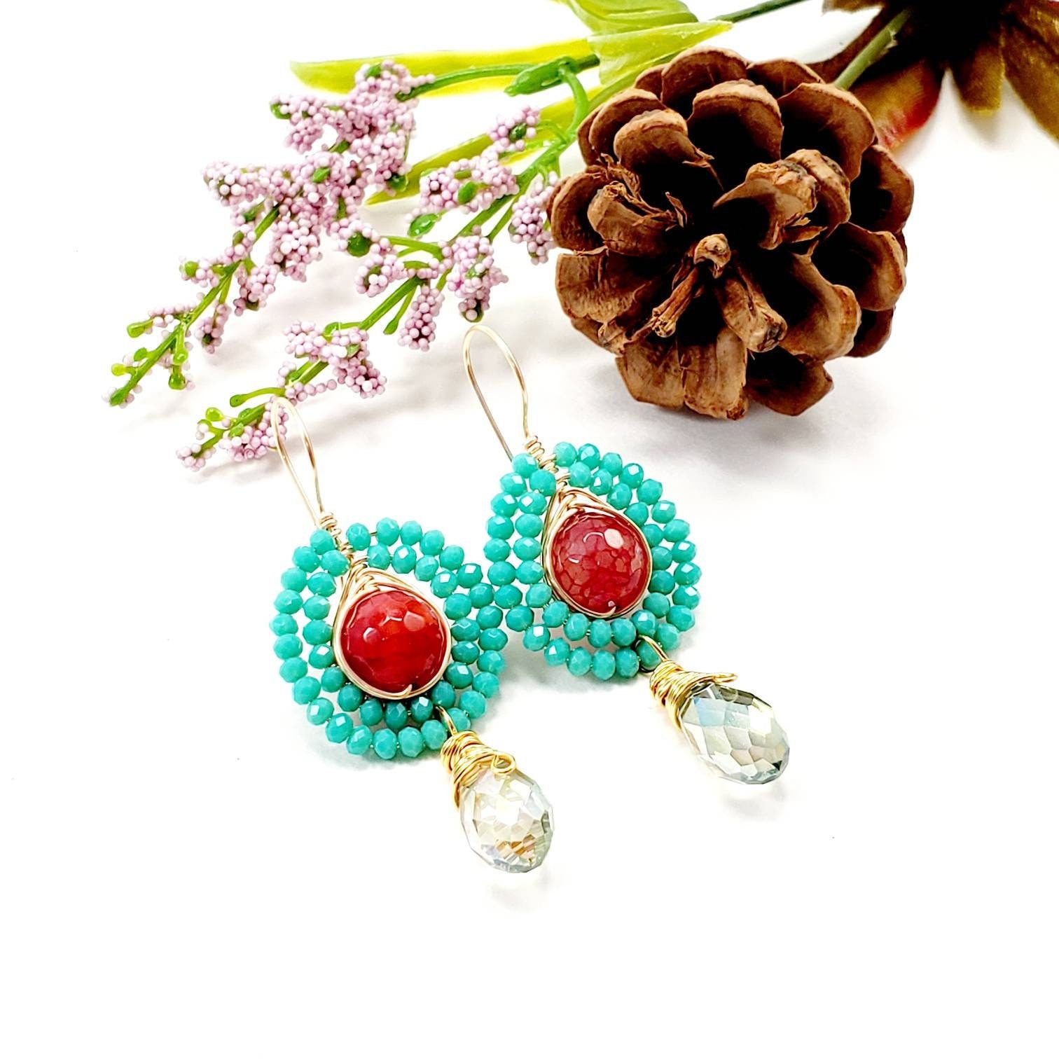 Colorful earrings, Multicolor earrings, Summer earrings, Stacking earrings, giftful beach gift, wife gifted, beach giftful, giftful sister