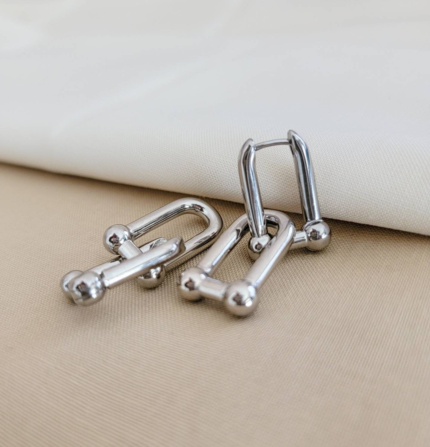U-Link Hoop Earrings, U-Shape Earrings, Chunky hoop earrings, Chain link earrings, Gold chunky hoop earrings, Thick gold hoop earrings gift
