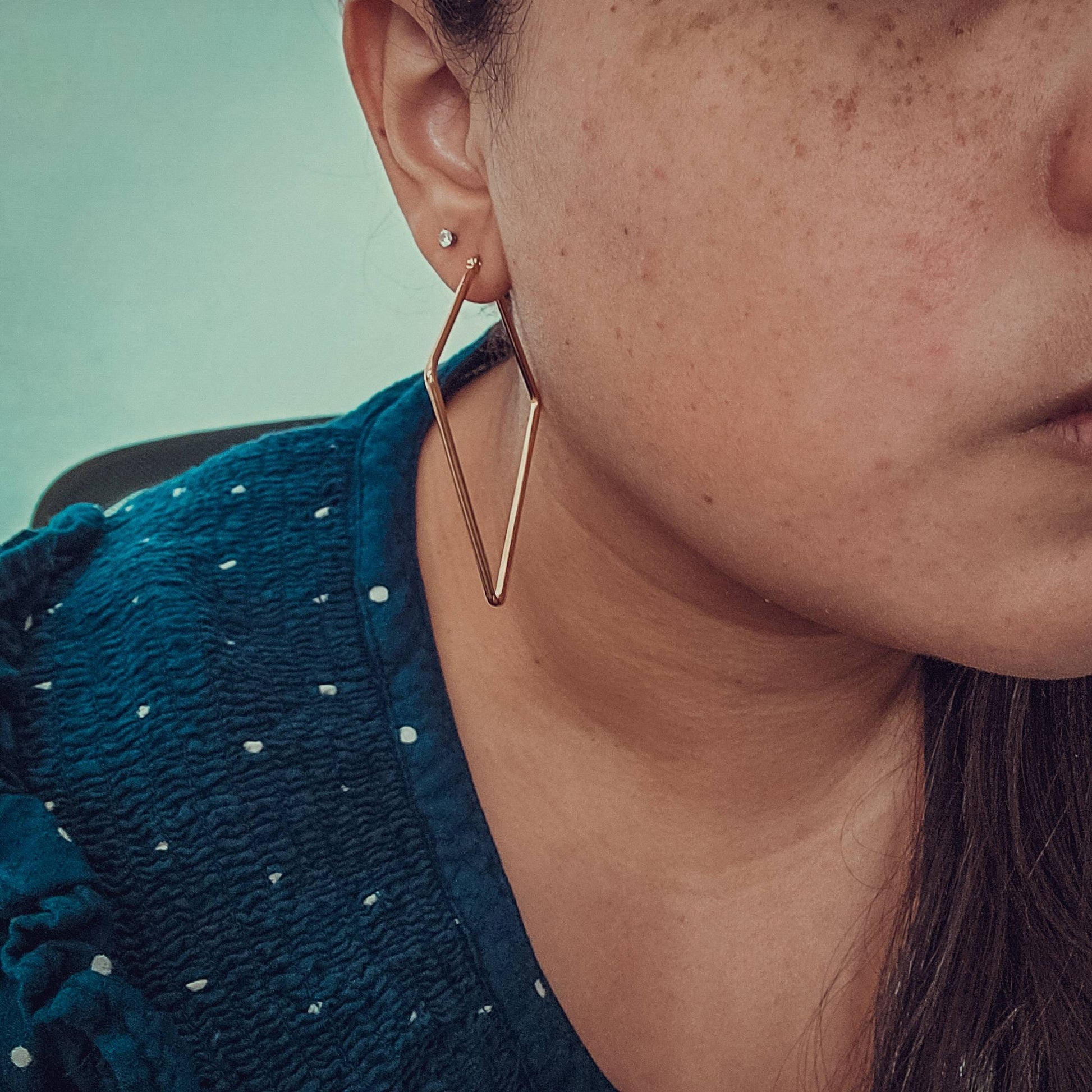 Rhombus hoop earrings, Thin gold hoops, Large geometric earrings,Gold filled hoops, Light Weight Earrings, giftful daughter, gift for- her