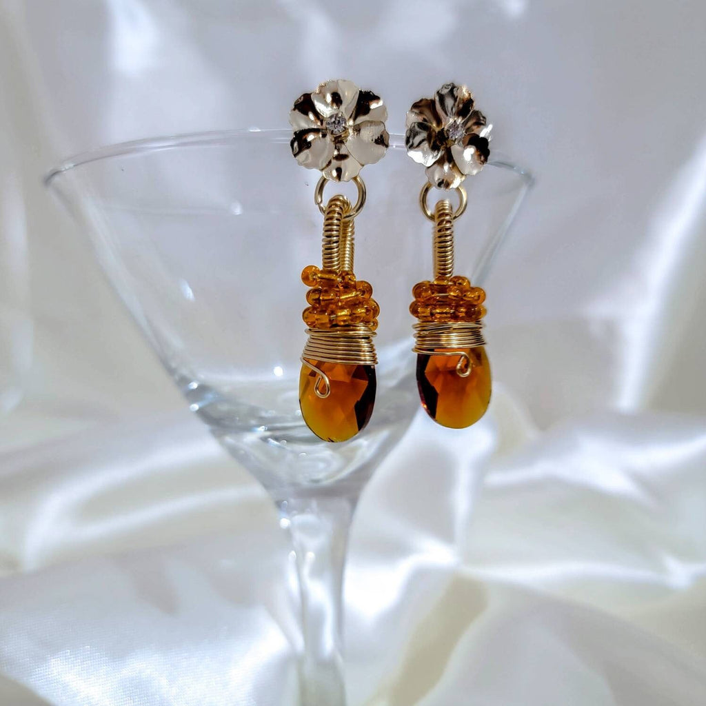 Amber Crystal teardrop earrings, Baltic Honey Amber Earrings, Large stone earrings, Honey cognac amber earrings, mother's day gift
