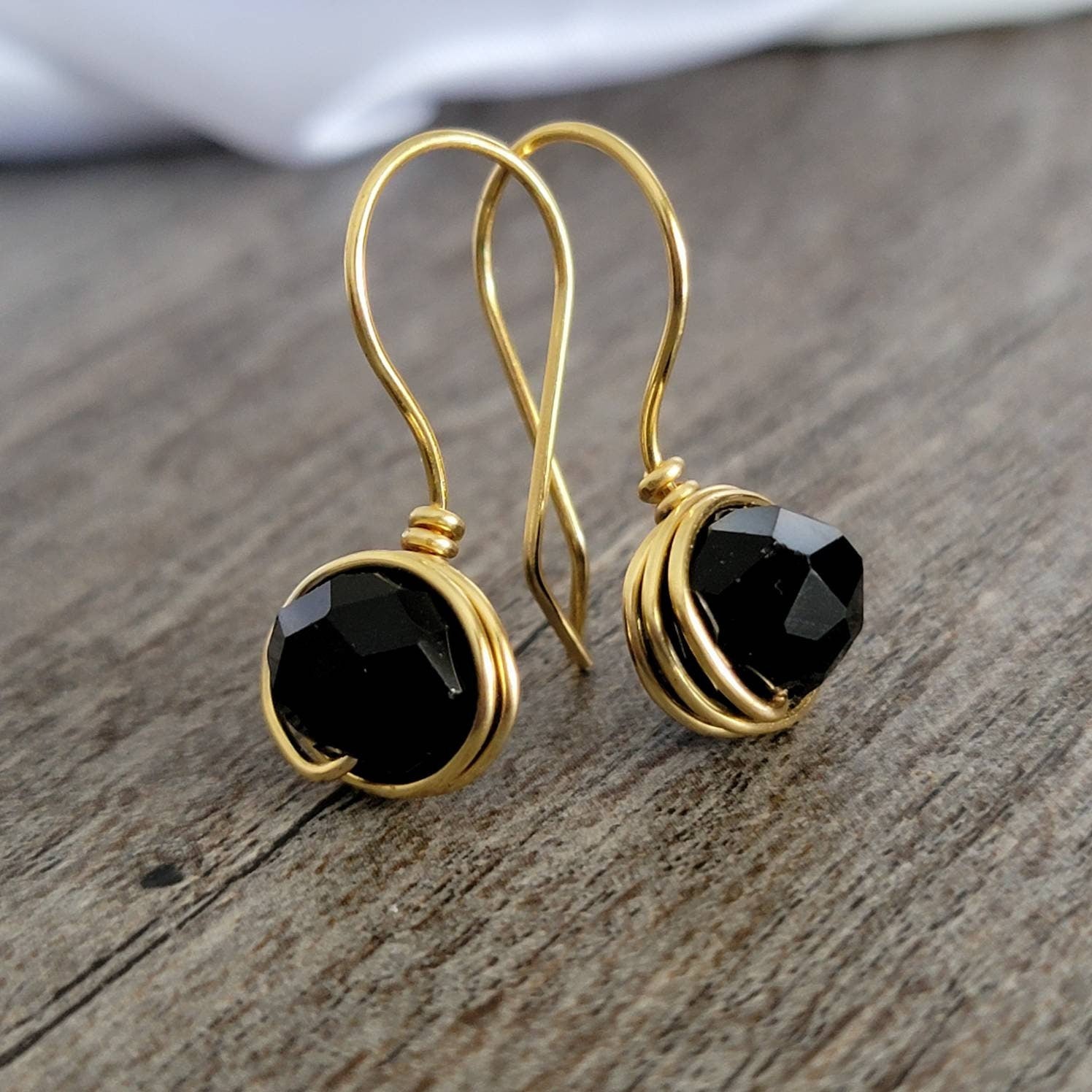 Black Small drop earring, wired earrings, crystal earrings dainty, minimalistic earring, gold minimalistic earrings, gift for- her, sister-gift