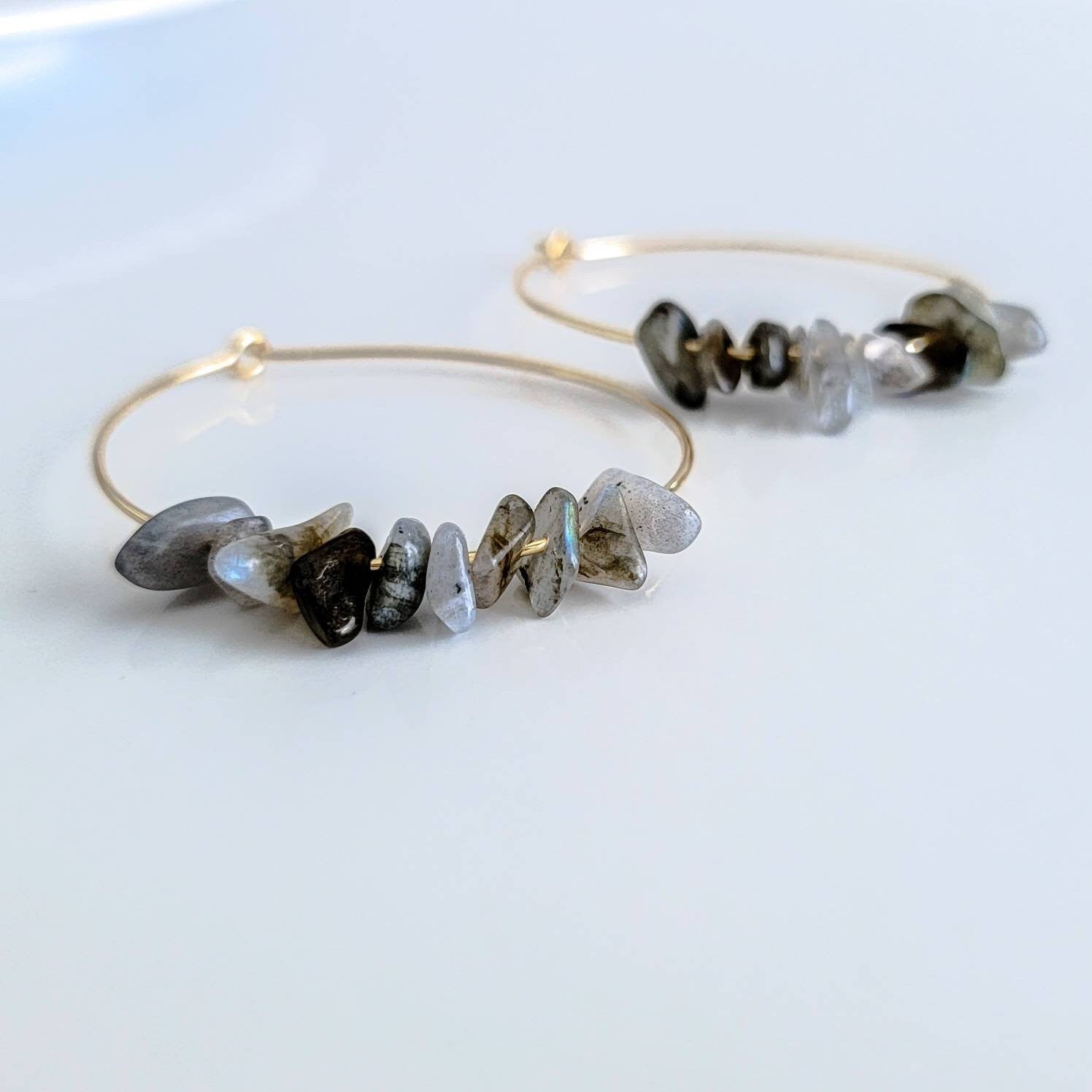Labradorite Hoop Earrings - Gold Filled, Thin Hoop Earrings, gemstone hoop earrings