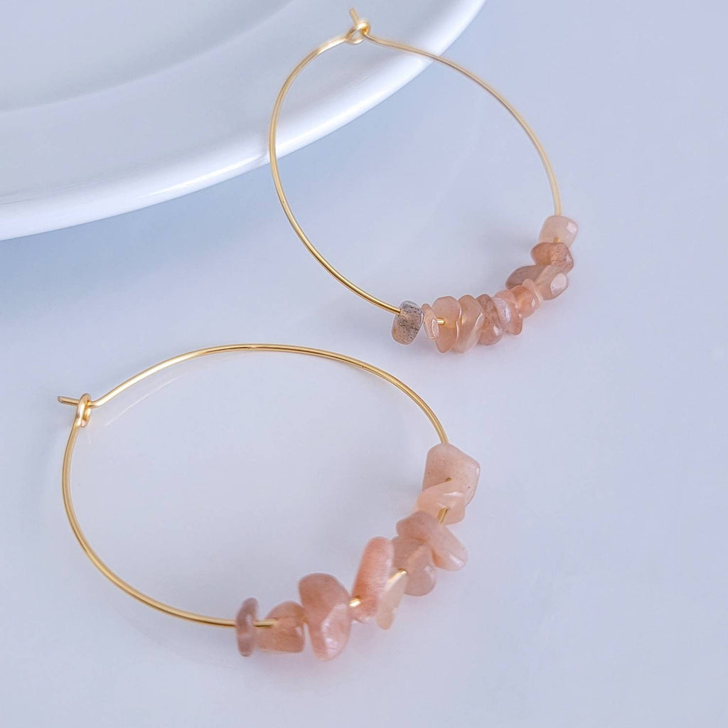 Sunstone Hoop earrings, Gold Sunstone Earrings, Gemstone Earrings, Natural sunstone Earrings, Gemstone hoop earrings, raw gemstone earrings