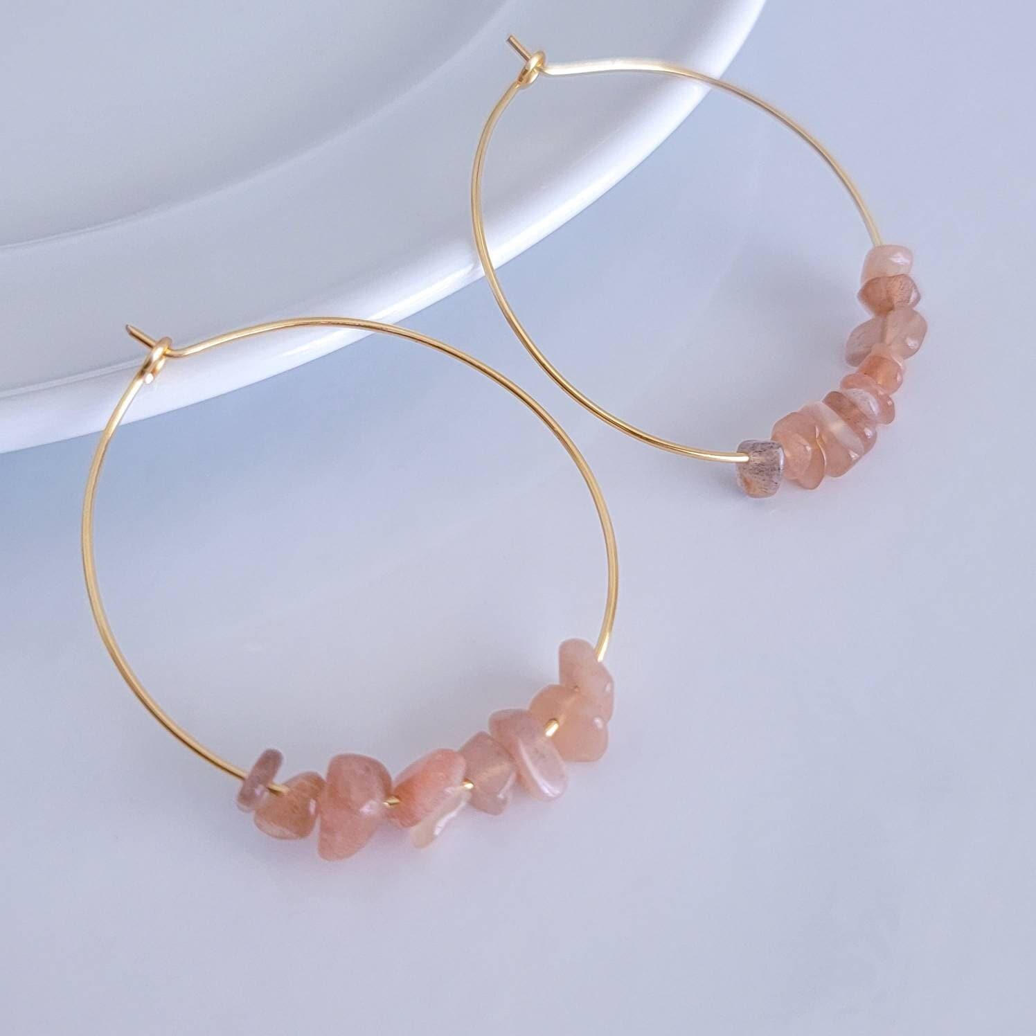 Sunstone Hoop earrings, Gold Sunstone Earrings, Gemstone Earrings, Natural sunstone Earrings, Gemstone hoop earrings, raw gemstone earrings