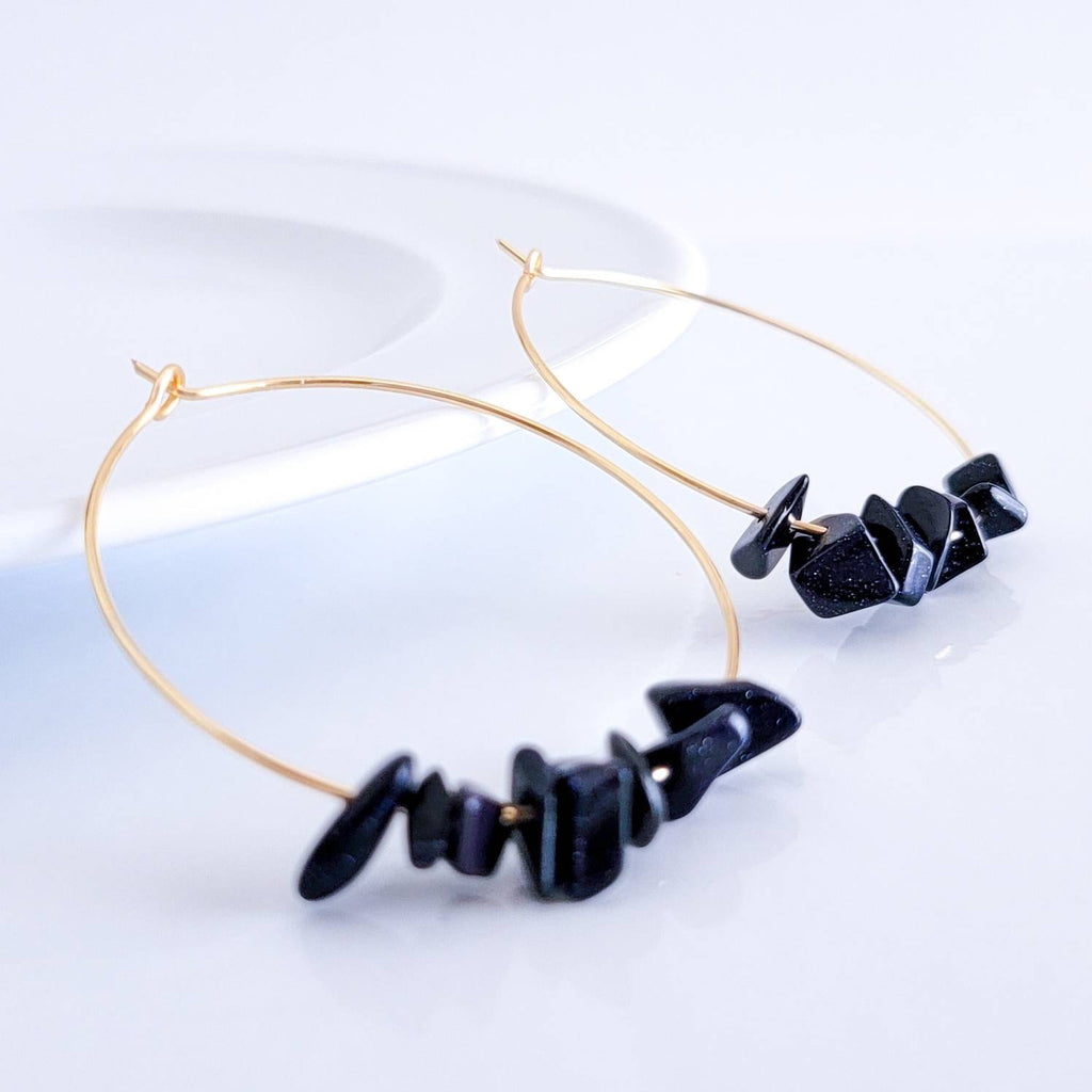 Thin gold hoop Blue goldstone earrings, gold filled hoop, gold wire hoop, large thin hoop, thin wire hoop, gifted earring, gifted-for women