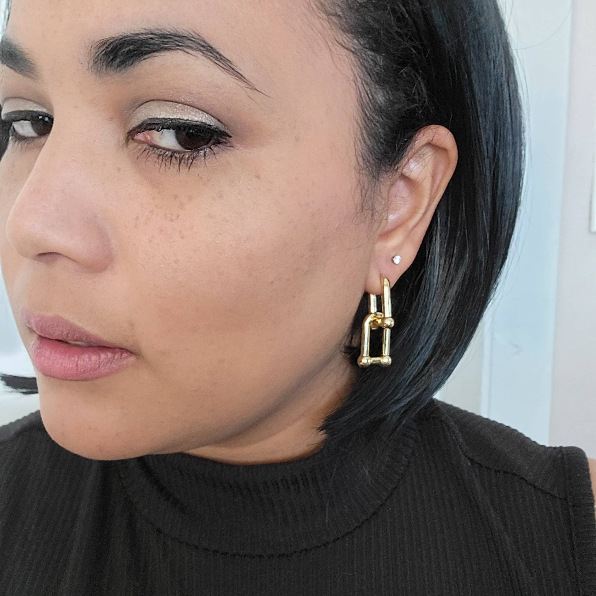 U-Link Hoop Earrings, U-Shape Earrings, Chunky hoop earrings, Chain link earrings, Gold chunky hoop earrings, Thick gold hoop earrings gift