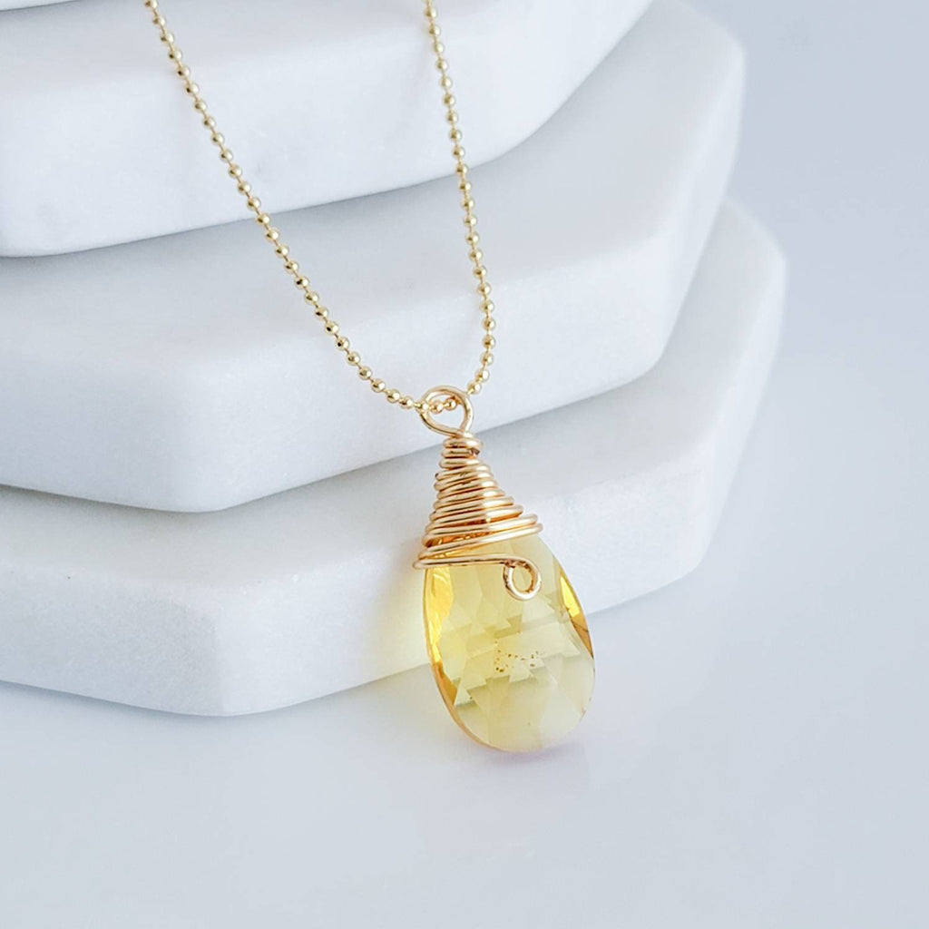 Yellow Pendant Pear Shape Solitaire Pendant Necklace, Dainty Bridesmaid Jewelry, Bridesmaid Necklace, Bridesmaids Gift, Simple Necklace