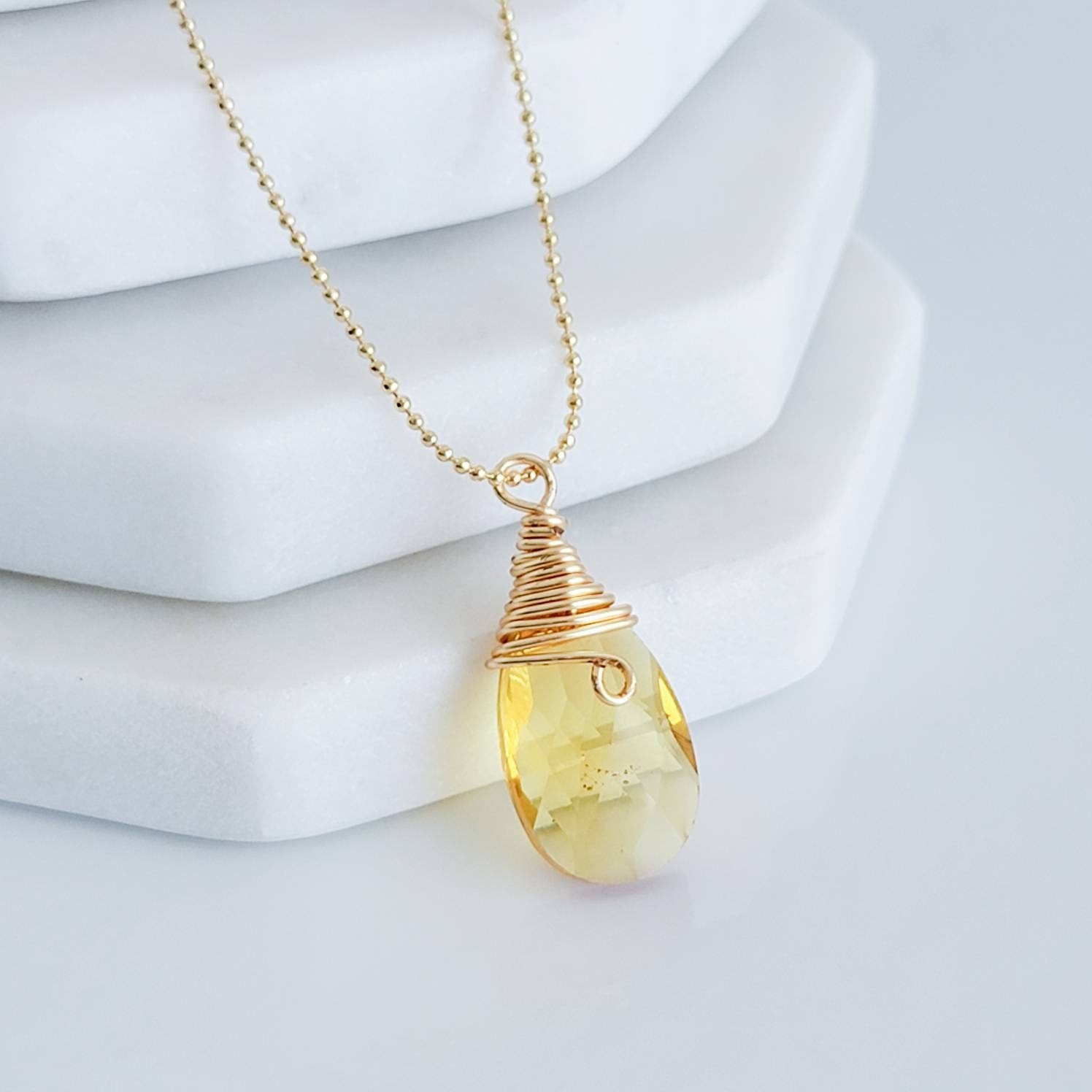 Yellow Pendant Pear Shape Solitaire Pendant Necklace, Dainty Bridesmaid Jewelry, Bridesmaid Necklace, Bridesmaids Gift, Simple Necklace