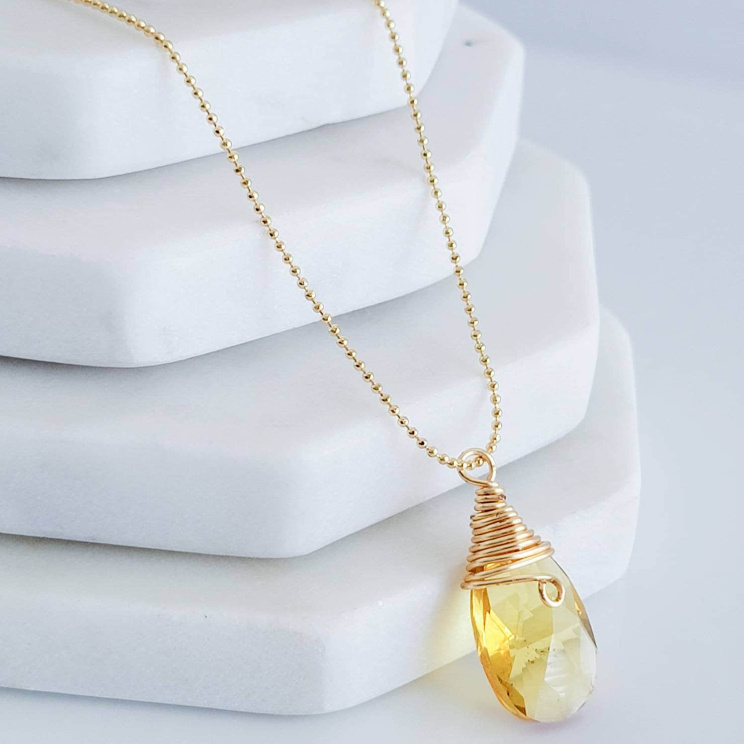 Yellow Pendant Pear Shape Solitaire Pendant Necklace, Dainty Bridesmaid Jewelry, Bridesmaid Necklace, Bridesmaids Gift, Simple Necklace