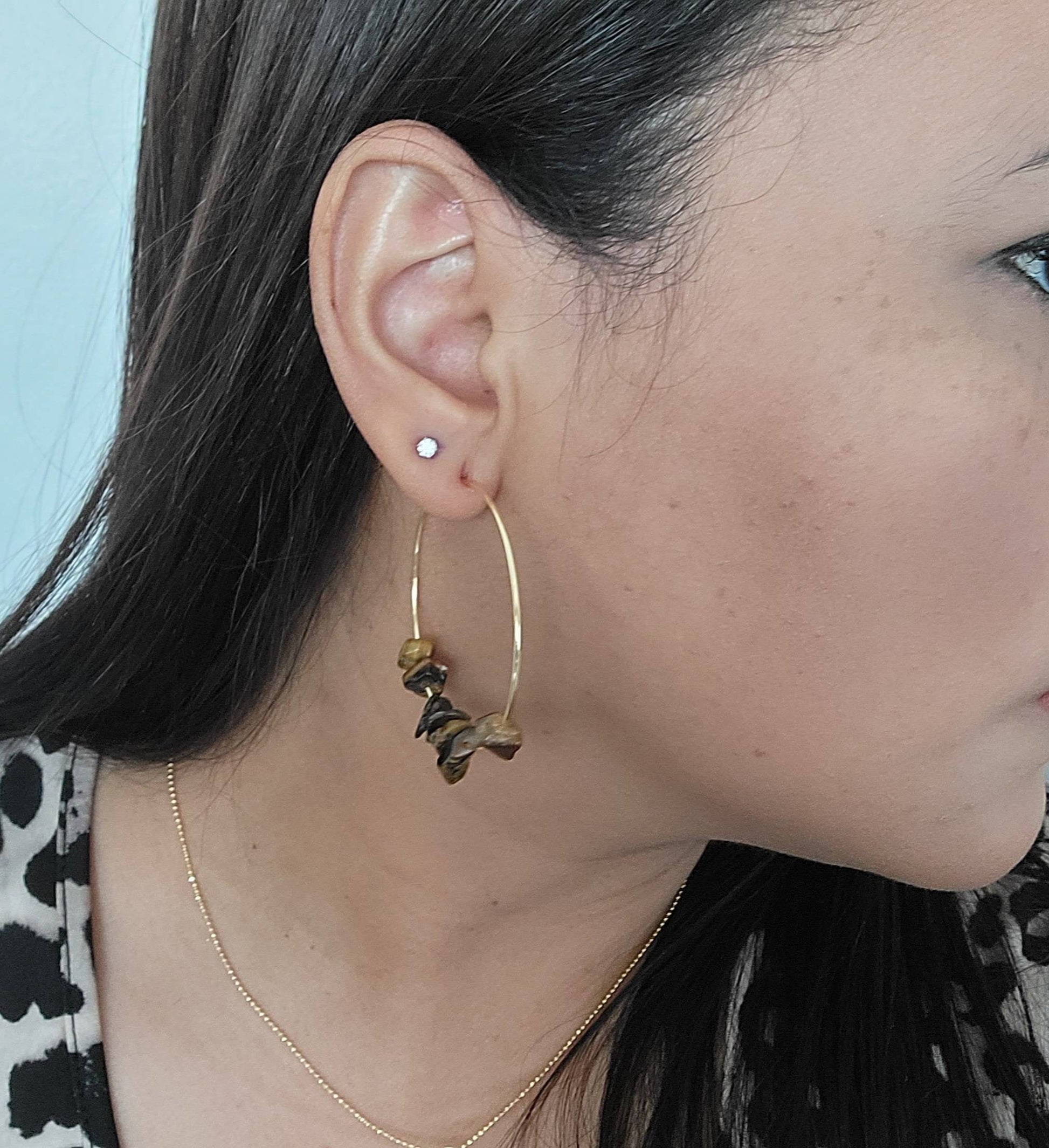 Tiger eye earrings, Thin gold hoop earrings, unique hoop earrings, thin hoop earrings, gold filled hoop earrings, gifted mom, mom-mom gifts