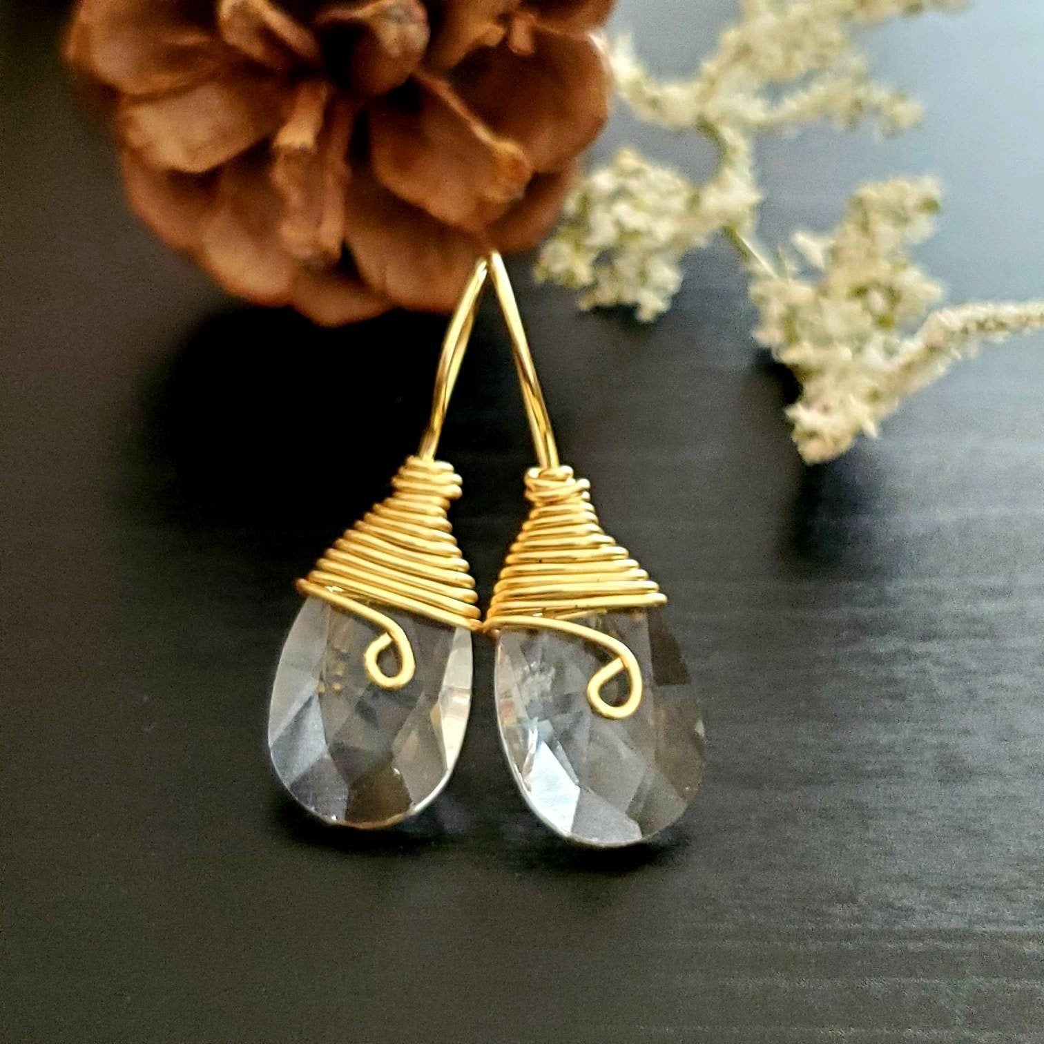 Clear Crystal Teardrop Earrings, Clear Quartz Earrings Silver, Clear Quartz Earrings, Bohemian Teardrop Earrings, Teardrop Crystal Earrings