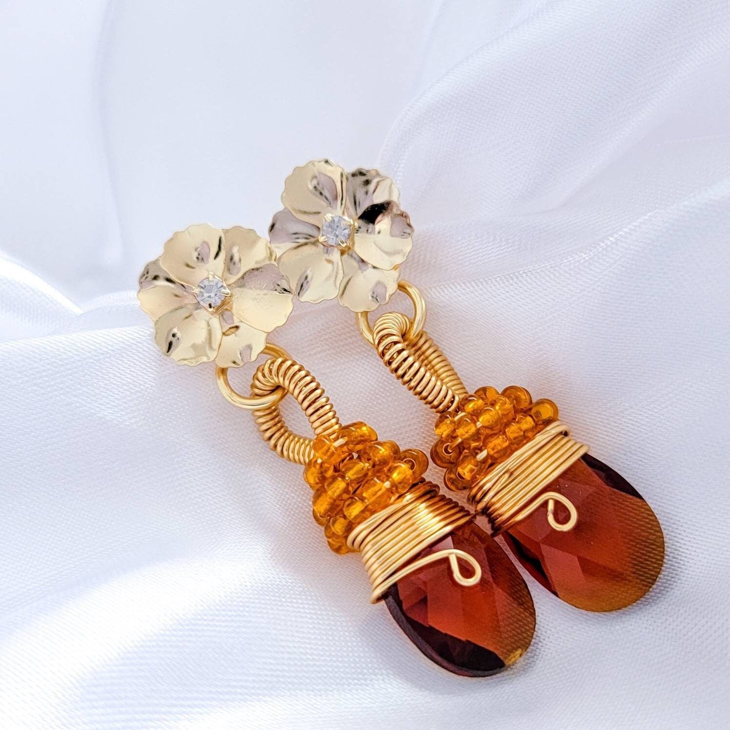 Amber Crystal teardrop earrings, Baltic Honey Amber Earrings, Large stone earrings, Honey cognac amber earrings, mother's day gift