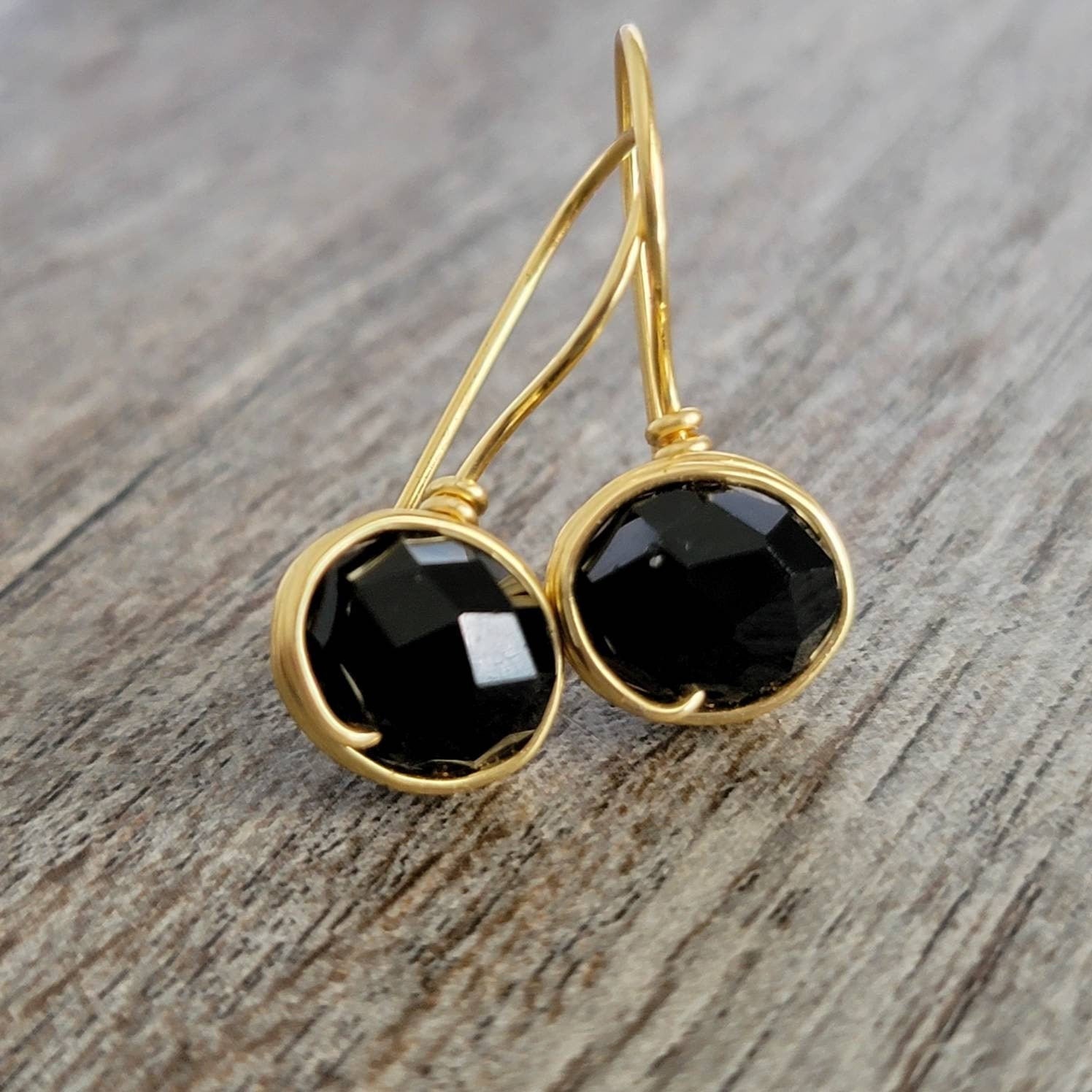 Black Small drop earring, wired earrings, crystal earrings dainty, minimalistic earring, gold minimalistic earrings, gift for- her, sister-gift
